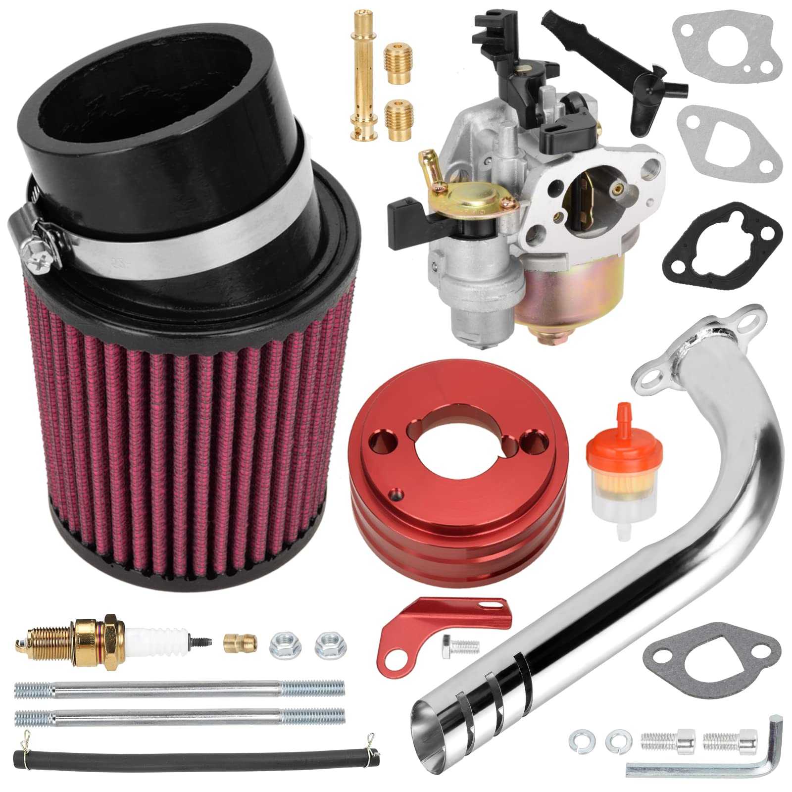 Fvrito Mini Bike Carburetor Exhaust Pipe Stage 2 Kit Compatible With Predator 212Cc 196Cc Gx160 Gx200 Engine Coleman Ct200U Bt200X Minibike Kt196 Go Kart Baja Warrior Massimo Mb200 Performance Parts