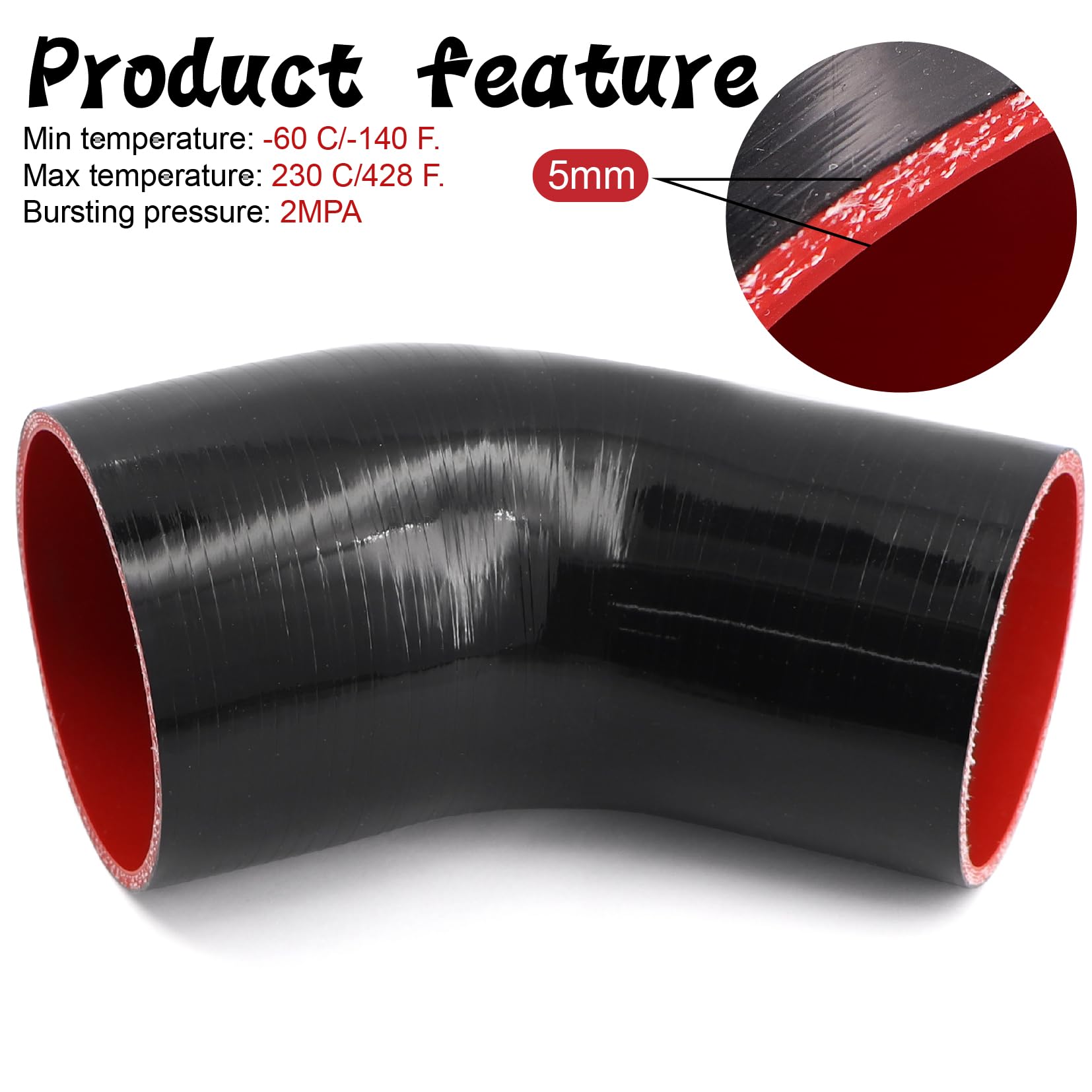 TuoLauthon 45 Degree 3.5 to 4 Inch(89-102mm) Silicone Reducer Coupler Hose,4-Ply Reinforced,Length 4Inch(102mm) with 2Pcs T-Bolt