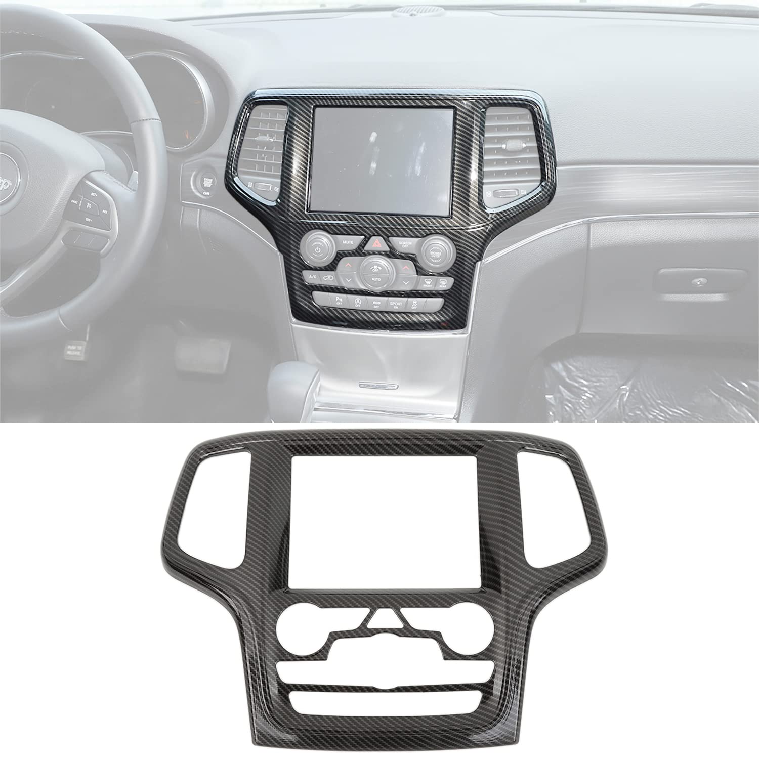 Dashboard Gps Navigation Panel Trim Full Cover For 2014-2018 Jeep Grand Cherokee Srt8 Abs Interior Mouldings Black Carbon Fiber Look Car Styling 1-Pack