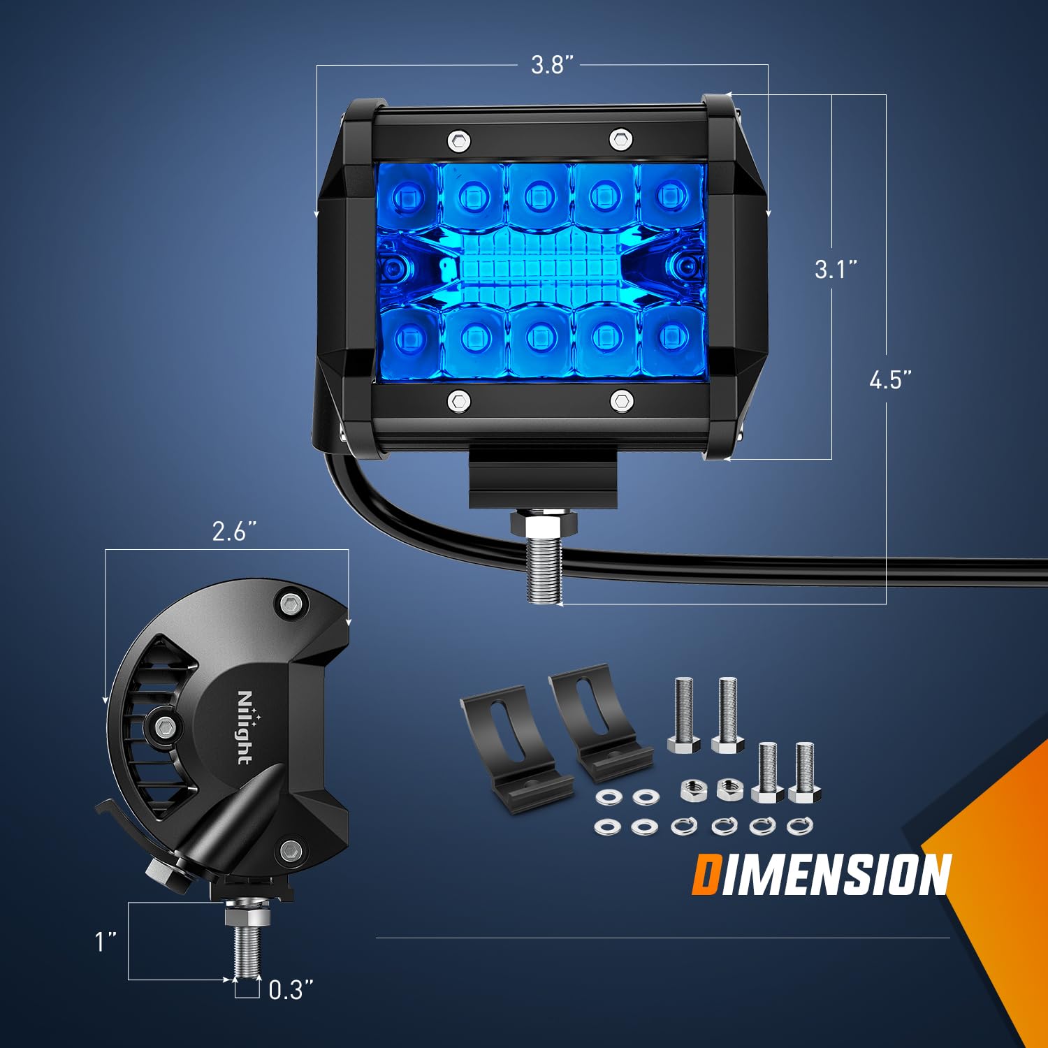 Nilight 4 Blue LED Light Pods - 60W Flood Spot Combo for UTV, Trailer, Boat, Tractor - Driving, Fog, Fishing, Emergency Lighting (2PCS)