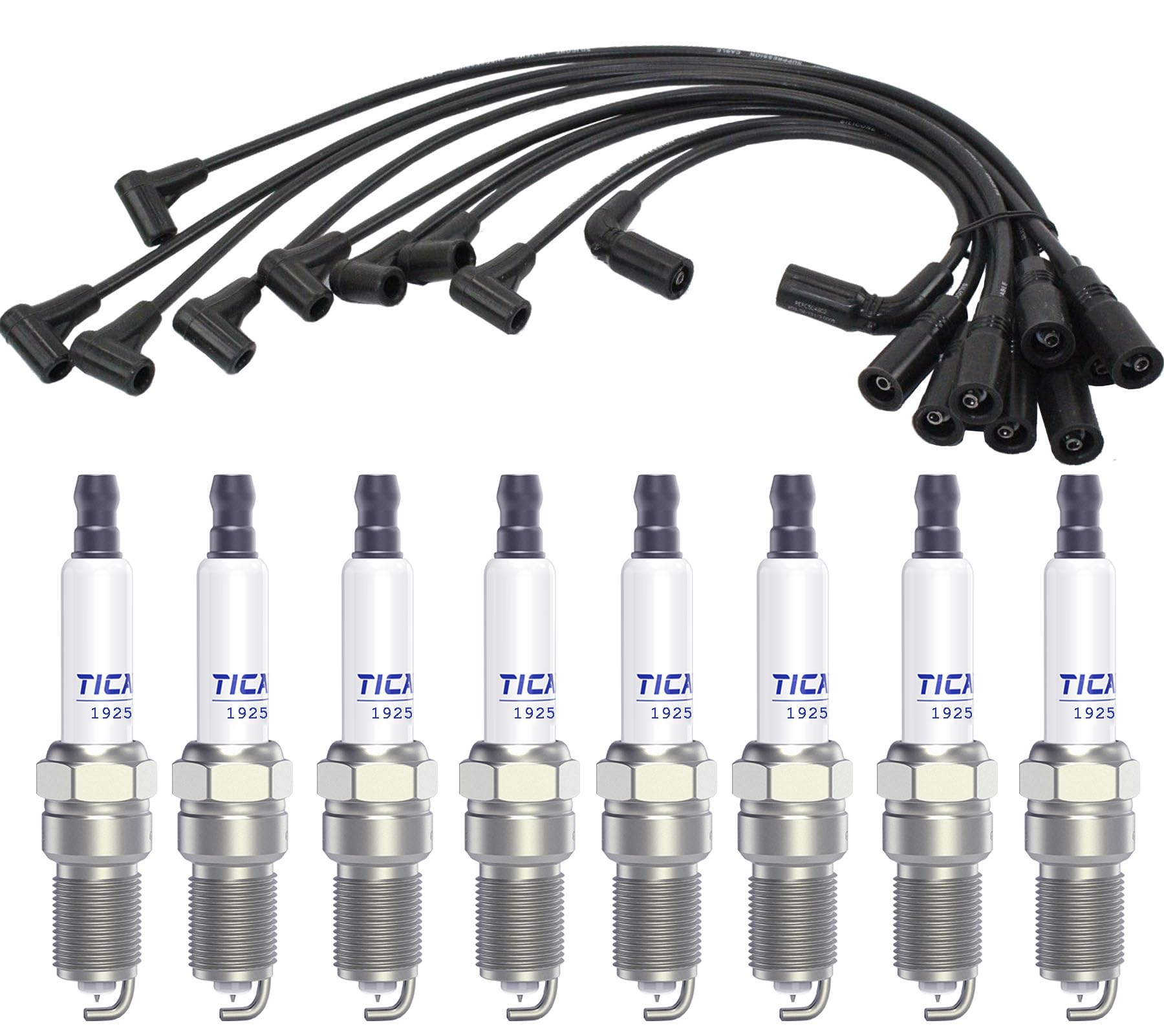 TICANEE Spark Plugs and Wires Compatible with Chevy 5.7L 4.3L 5.0L, 41-993 Iridium Spark Plugs for 1996-2009 SILVERADO 1500 Taho