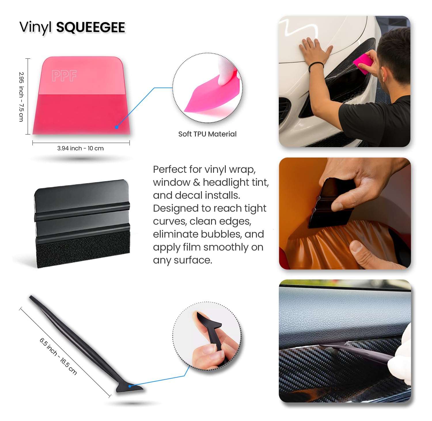 Window Tint Tools kit Vinyl Wrap Tool for Car Tinting Windshield Back Window Squeegee Bulldozer Squeegee Scrubber Paddle Rubber