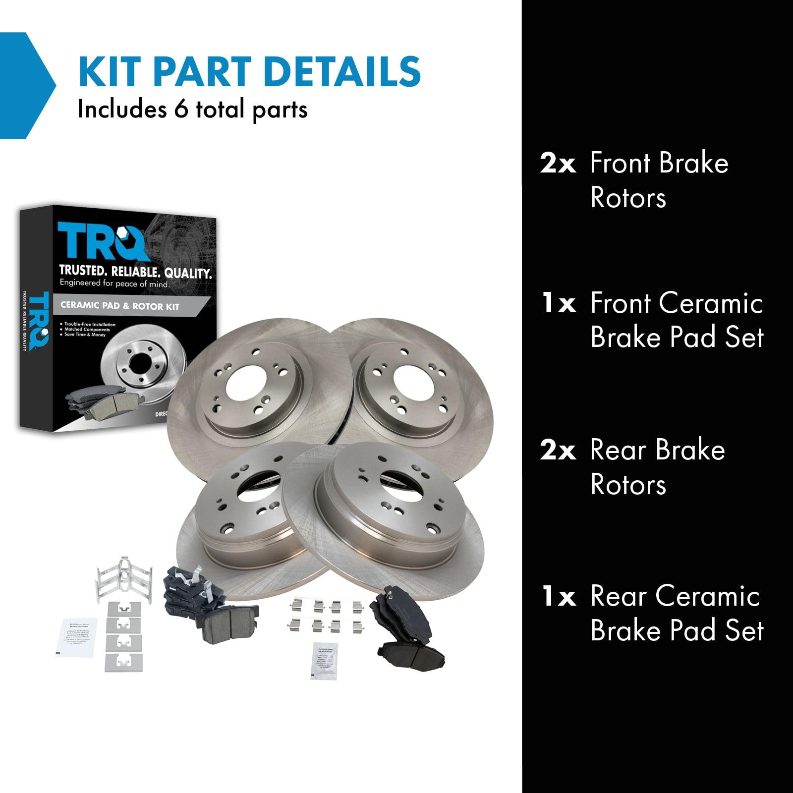 Trq Front And Rear Brake Pad & Rotor Kit Brake Pads Brake Rotor Ceramic Compatible With 2005-2006 Honda Cr-V
