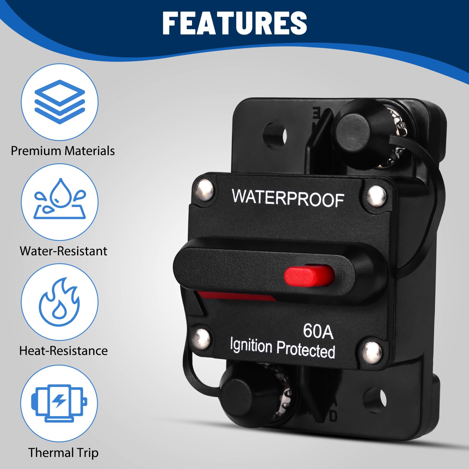 Ozikutech 60 Amp Circuit Breaker Dc 12V 24V 48V Manual Reset Switch For Trolling Motor Marine Boat Battery Solar System