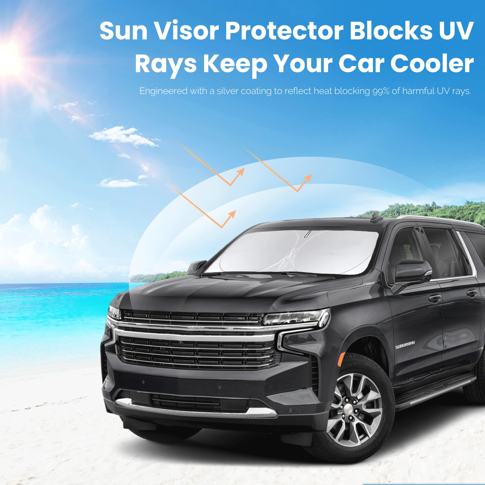 Sunshade For Suburban Windshield Sun Shade Custom Fit 2021-2023 2024 2025 Chevy Chevrolet Suburban Accessories Foldable Front Wi