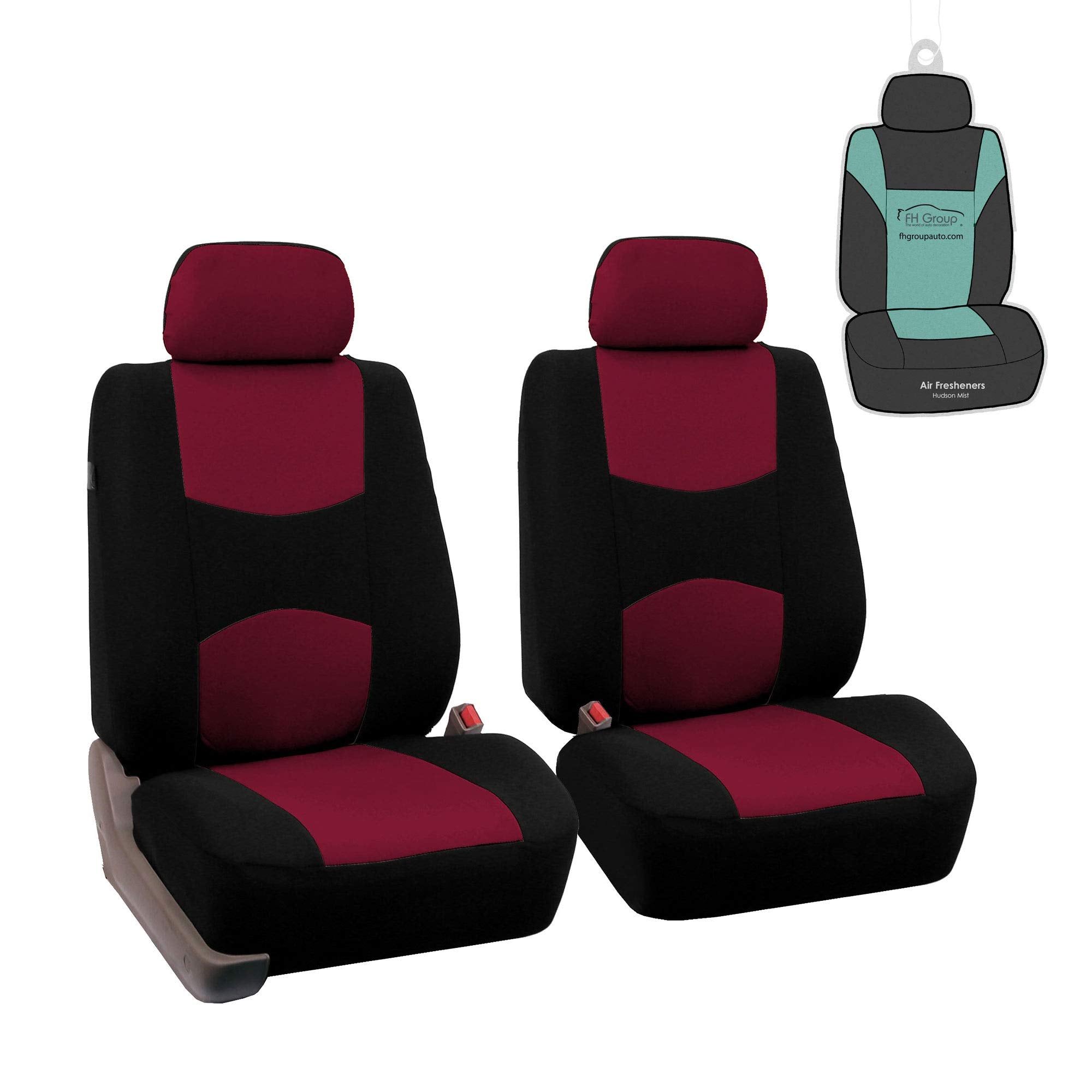 Fh Group Pair Set Flat Cloth Car Seat Covers- Universal Fit For Trucks, Suvs, And Vans (Burgundy/Black) Fb050102