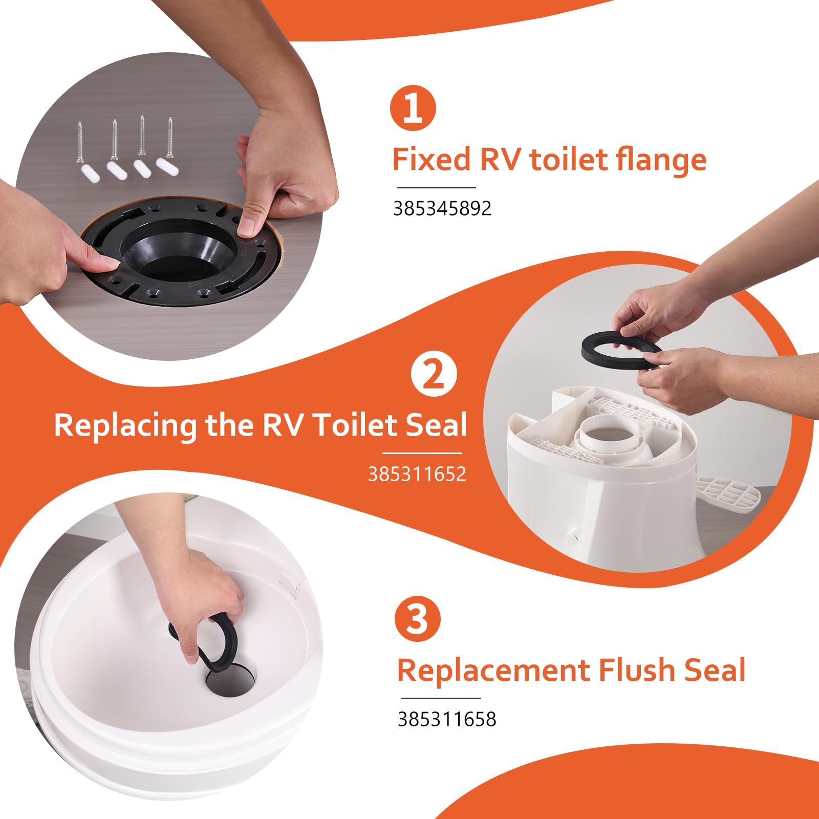 Boeemi Rv Toilet Seal And Rv Toilet Flange Kit, Designed For Rv 300/310/320 Toilets, Replaces 385345892 Rv Floor Flange And 385311658 Flush Seal And 385311652 Base Seal, 3 In 1 Combo Kit - Black