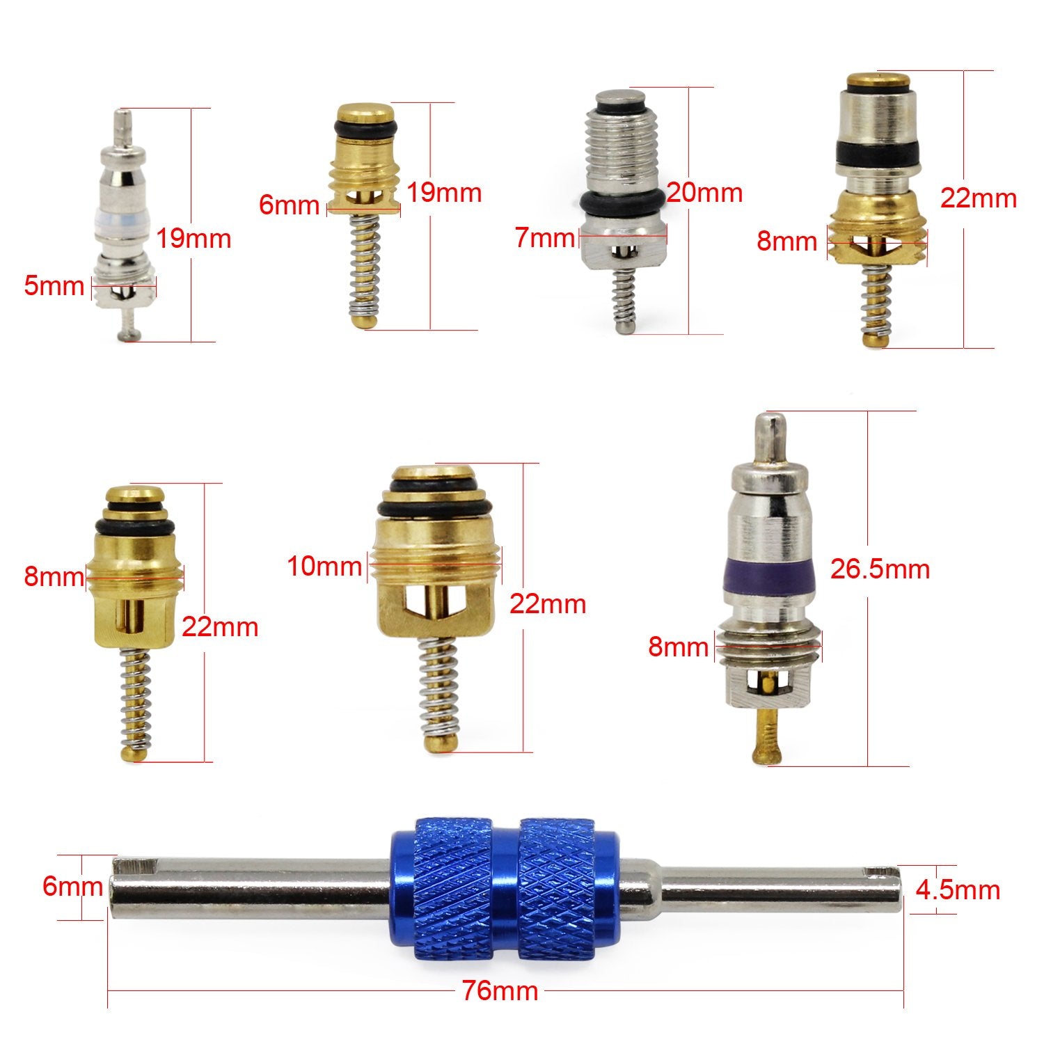 OCR Car Air Conditioner Valve Core R12 R134a Automotive Air Conditioning Refrigeration Tire Valve Stem with Double Head Dual Dis