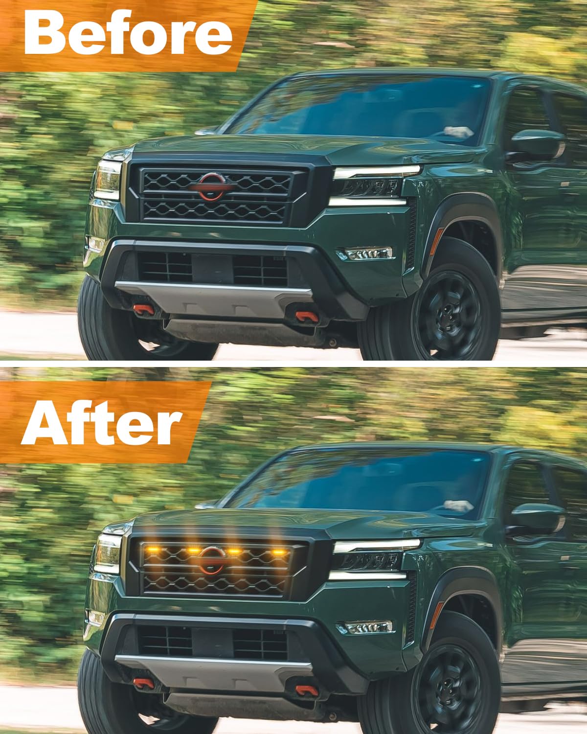 OKLSG LED Grille Lights for 2022-2024 Nissan Frontier, Amber, D41 Model, OEM Grill Raptor Lights, Yellow