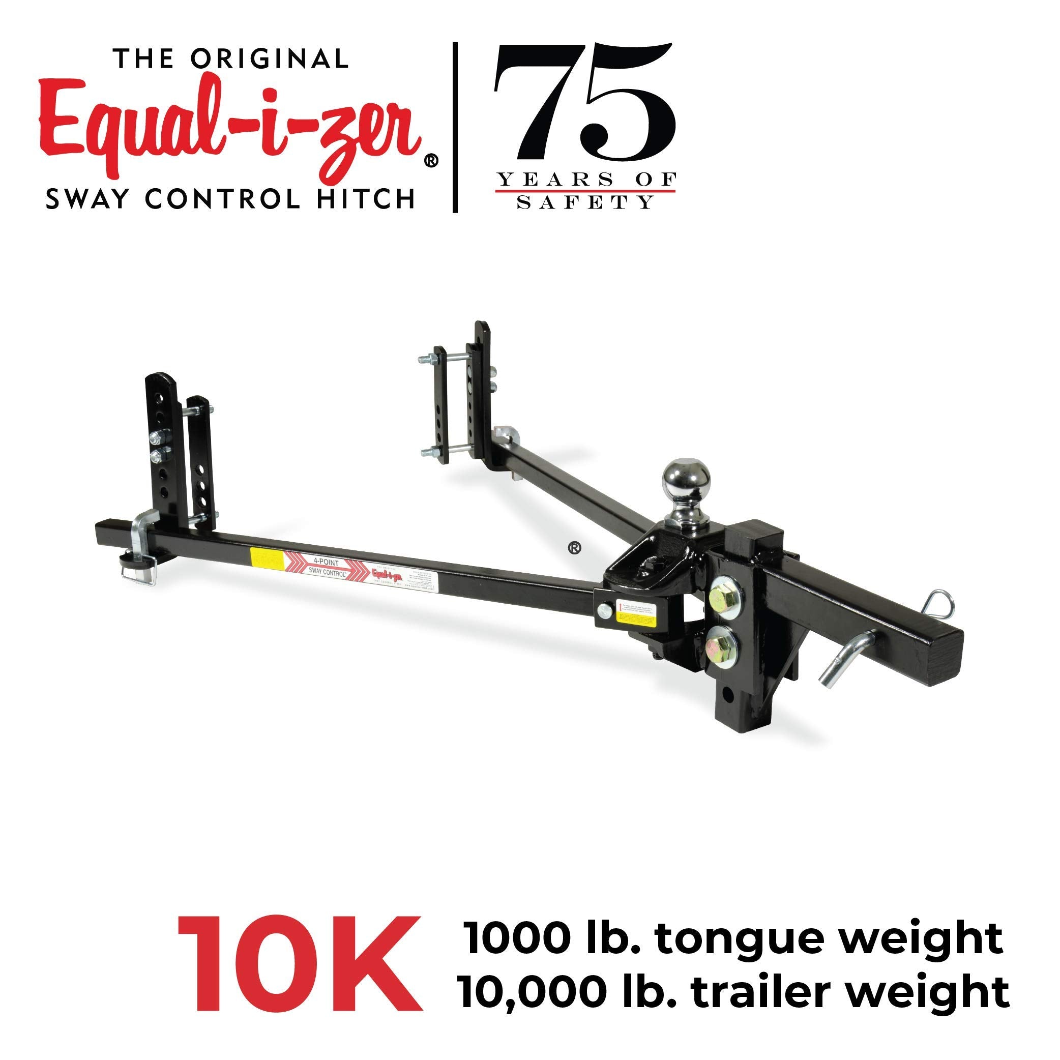 Equal-i-zer 4-point Sway Control Hitch, 90-00-1000, 10,000 Lbs Trailer Weight Rating, 1,000 Lbs Tongue Weight Rating, Weight Dis