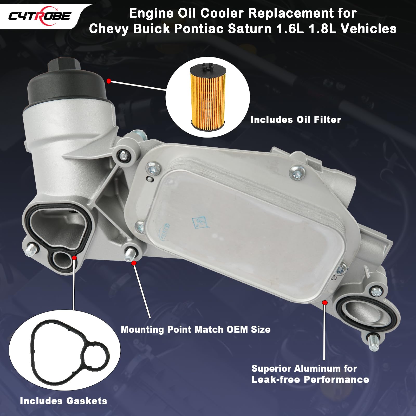 Engine Oil Cooler Filter Housing Assembly Adapter with Gasket, Insert, Cap Compatible with 2008-2019 Chevy Cruze Sonic Malibu Av