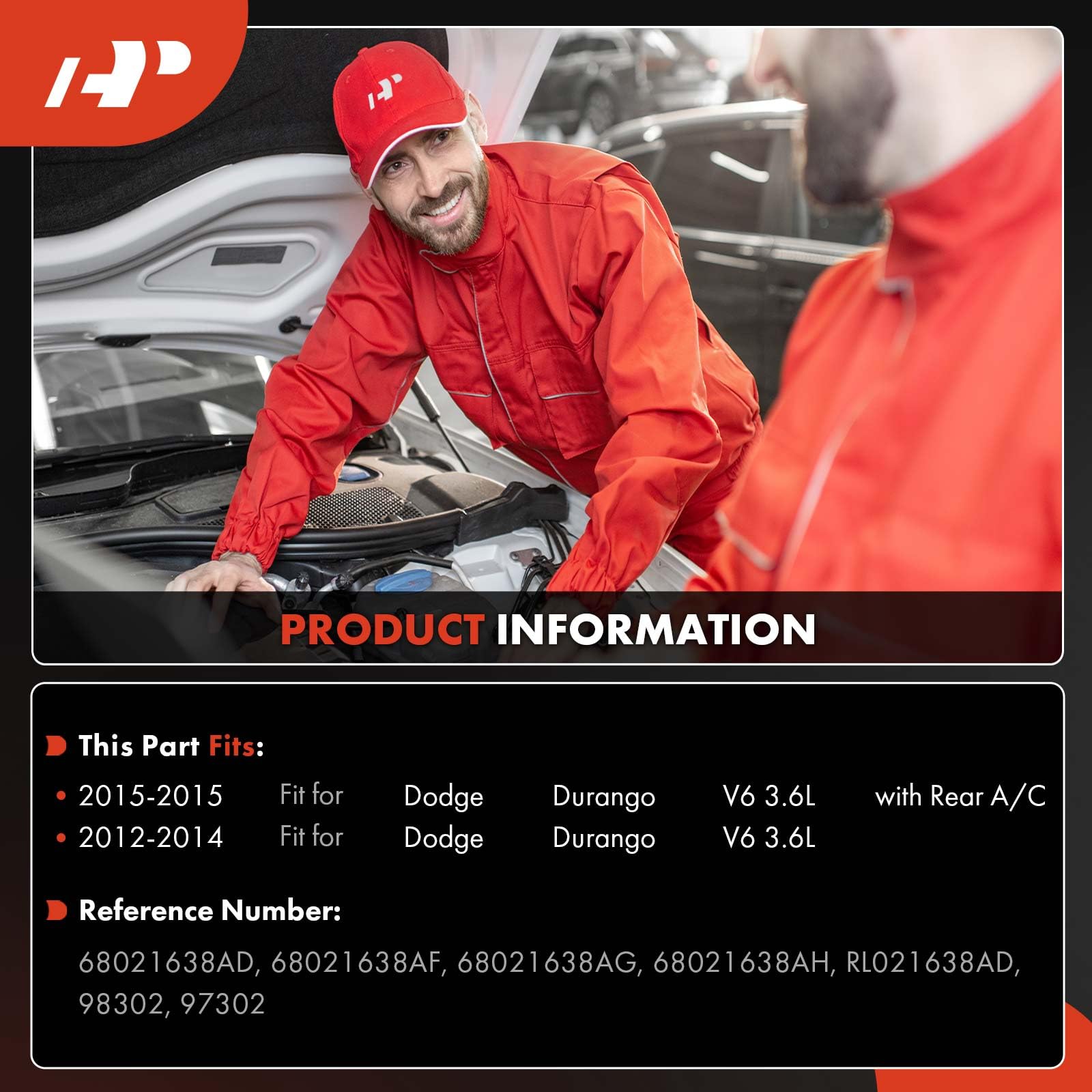 A-Premium Air Conditioner AC Compressor with Clutch Compatible with Dodge Durango 3.6L 2012-2015, with Rear A/C Only