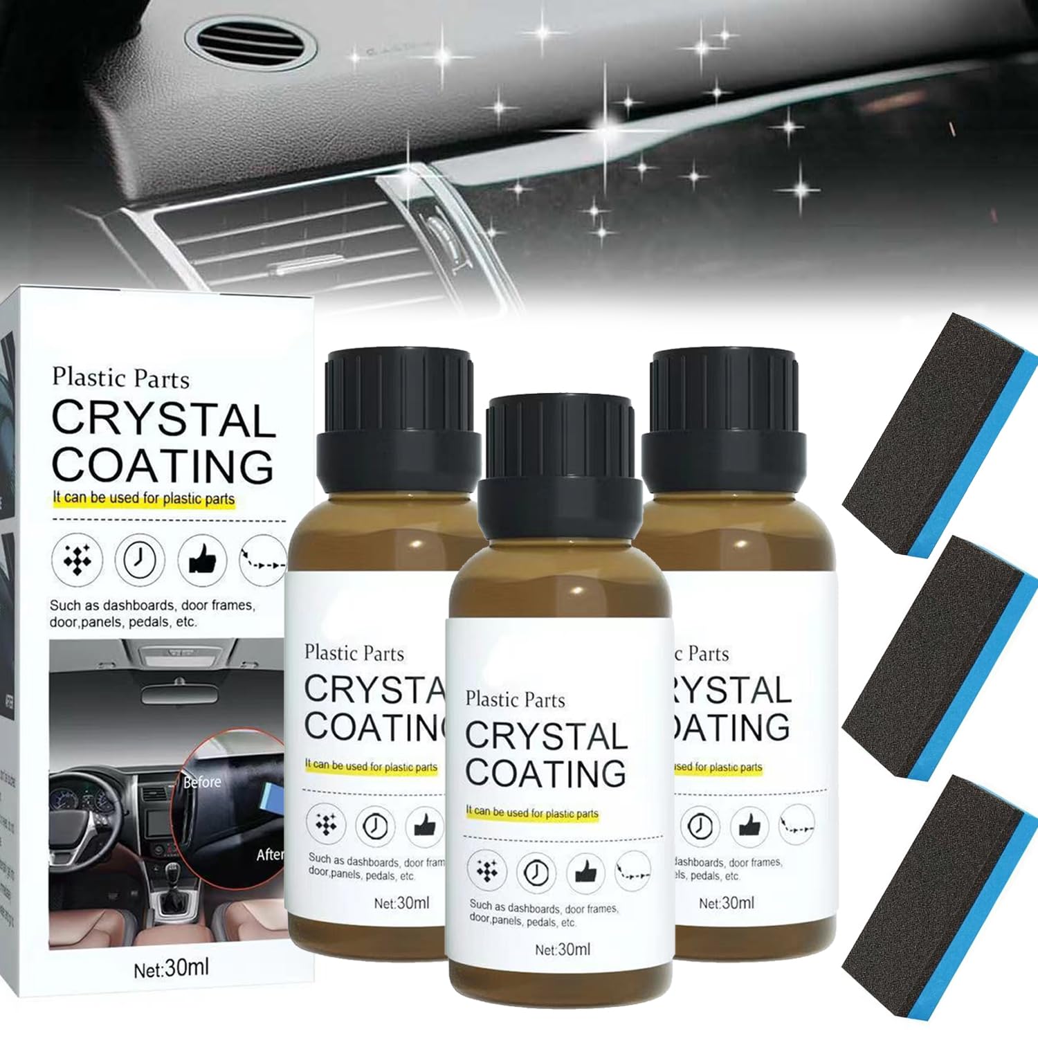 3 Pcs Crystal Coating for Car Plastic Parts, 2025 New Plastic Parts Crystal Coating, High Gloss Protective Layer, Refurbish Agen