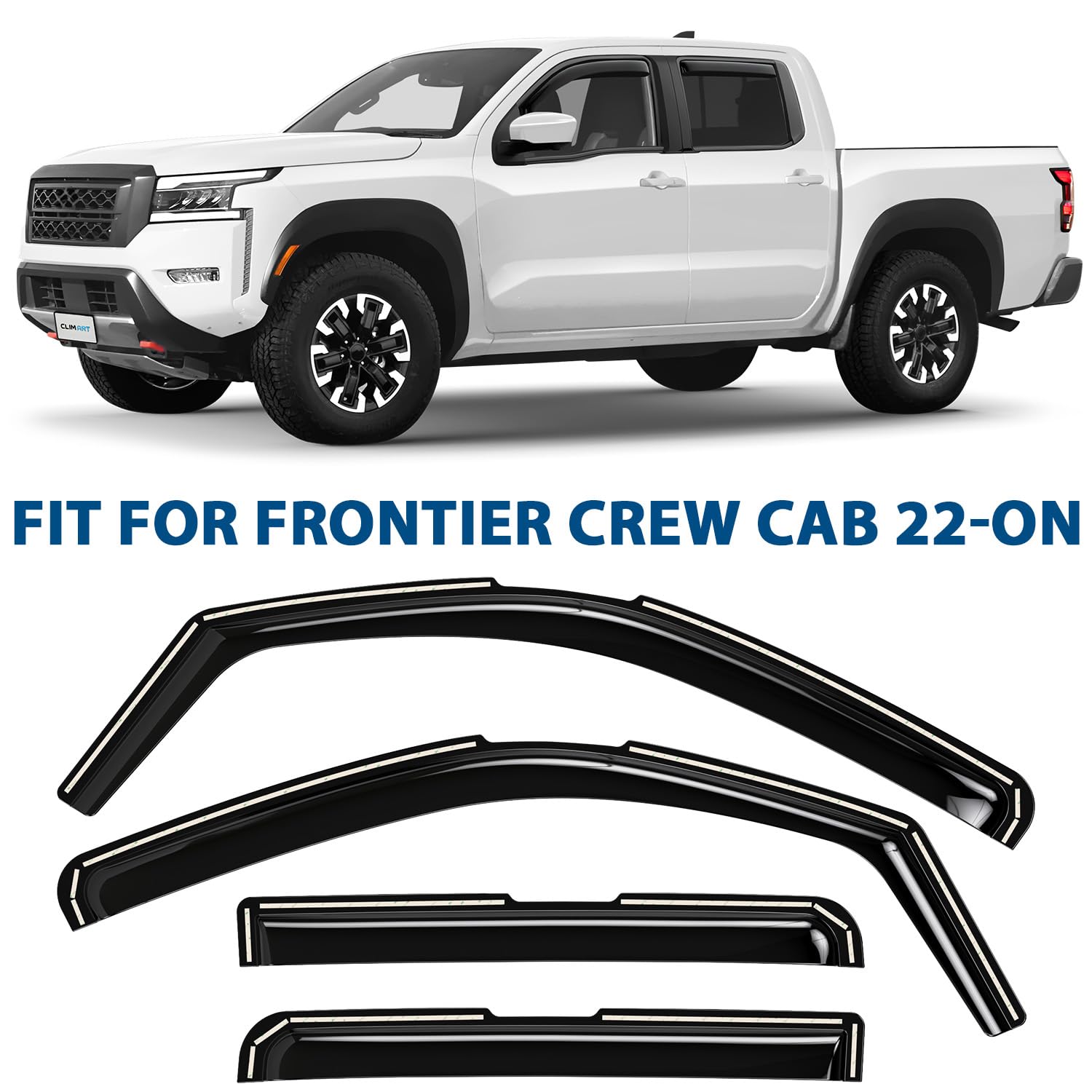 Clim Art In-Channel Incredibly Durable Rain Guards For Nissan Frontier 2022-2025 Crew Cab, Original Window Deflectors, Vent Wind