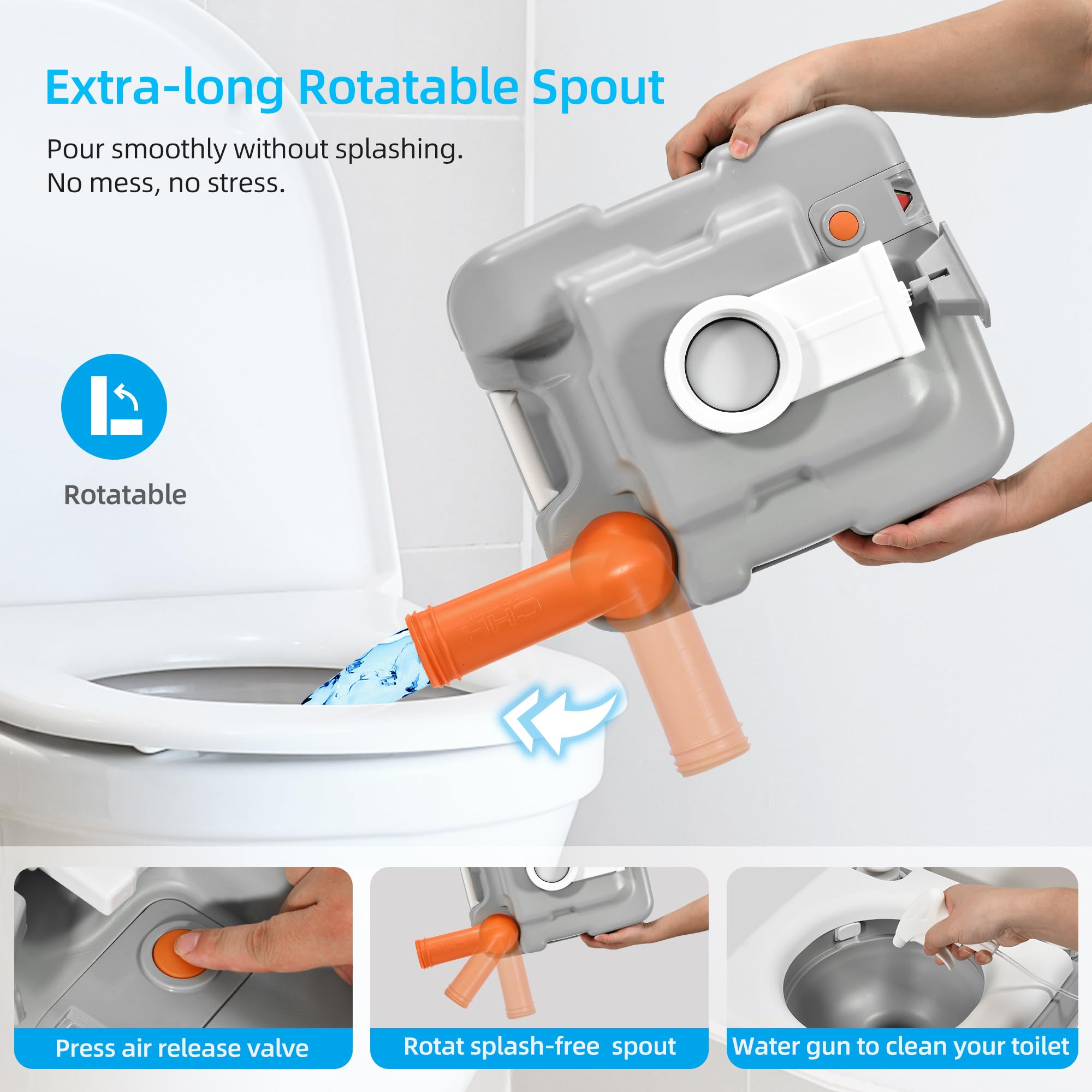 Yitahome Portable Toilet Camping Porta Potty 5.8 Gallon With Hand Sprayer And Carry Bag, Leak-Proof Indoor Outdoor Toilet With L