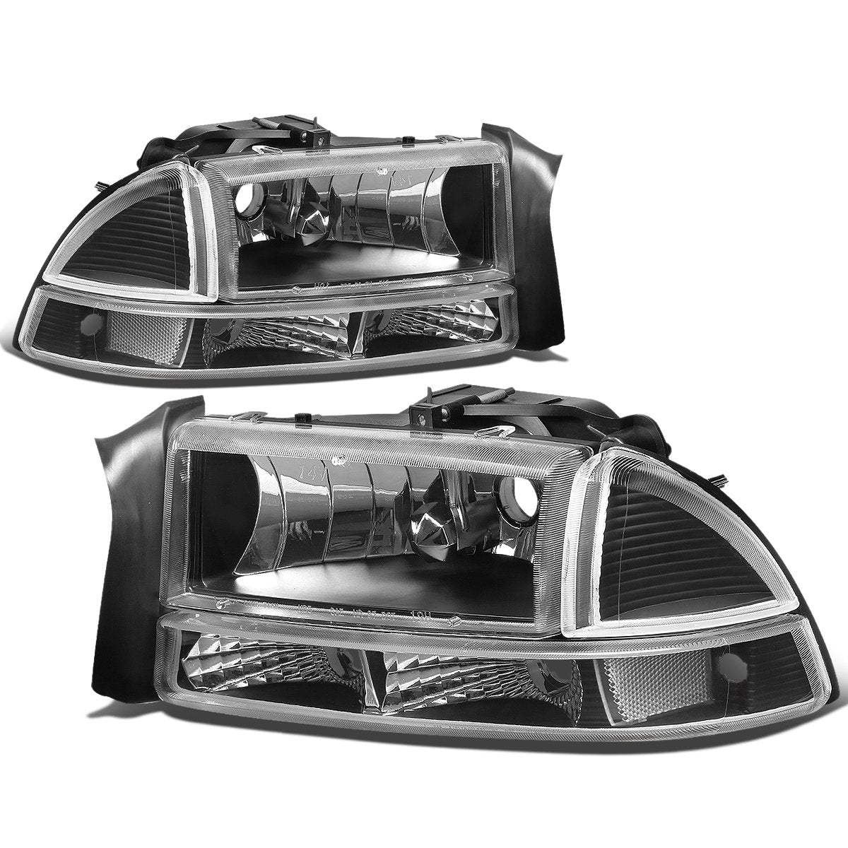 DNA MOTORING HL-OH-DD974P-BK-CL1 Black Housing Headlights Compatible with 98-04 Durango / 97-04 Dakota,Driver & Passenger Side