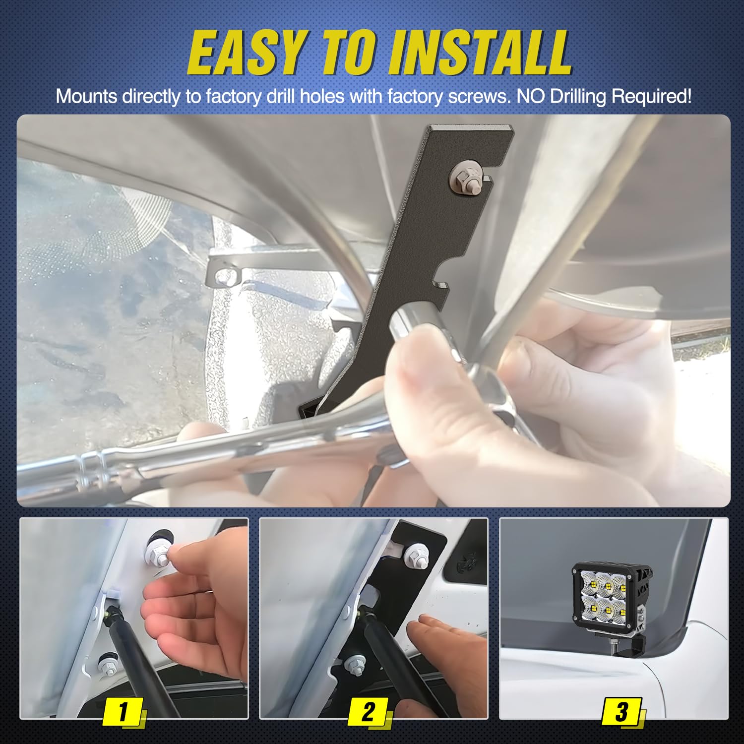 Nilight Ditch Light Brackets Hood Hinges Mount Brackets For Auxiliary Offroad Led Pod Light Work Light On 2009-2018 Dodge Ram 15