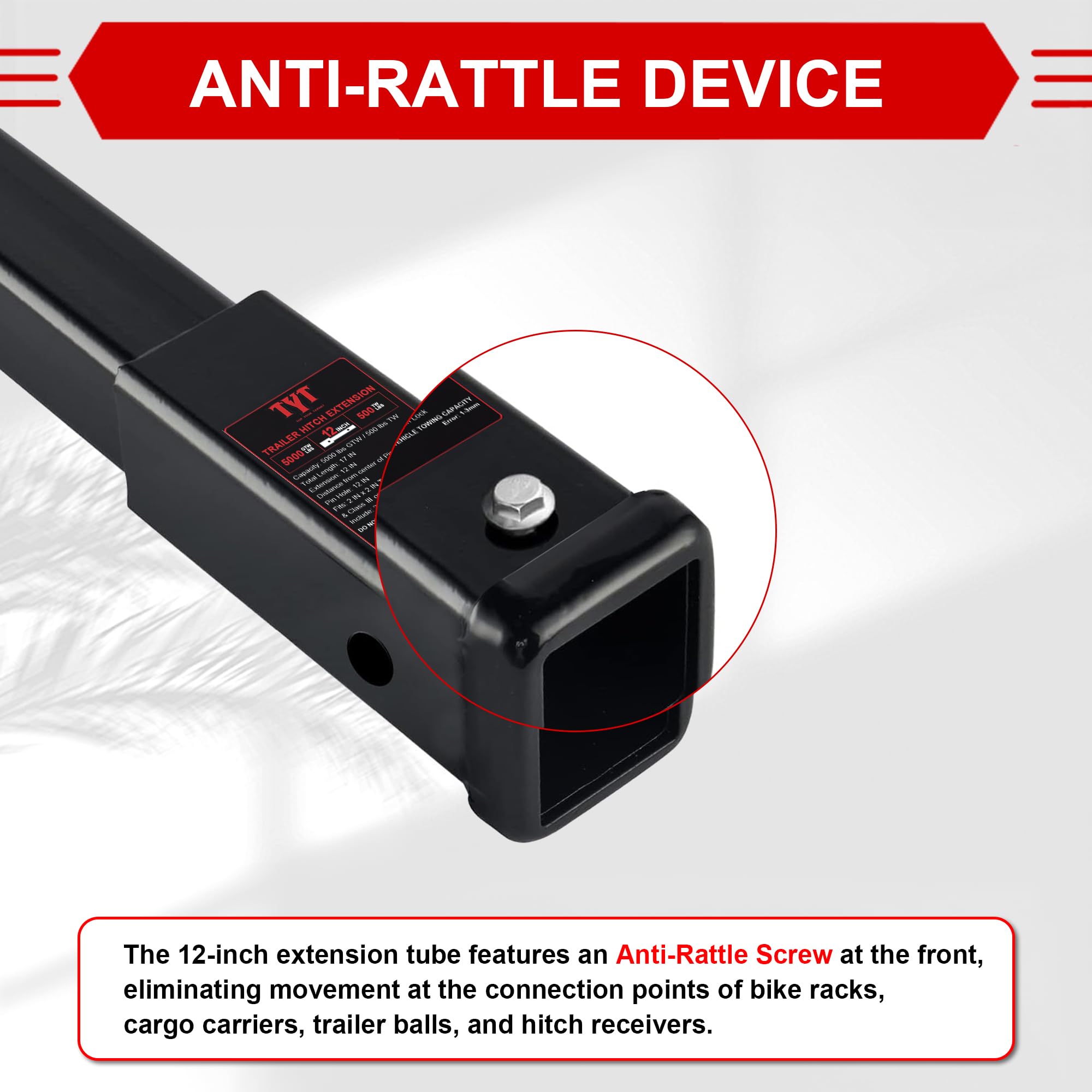 Tyt 12 '' Trailer Hitch Extension For 2 '' Receiver Tube Extender, Tube Extension Receiver With 2 Sets Of 5/8 '' Premium Hitch P