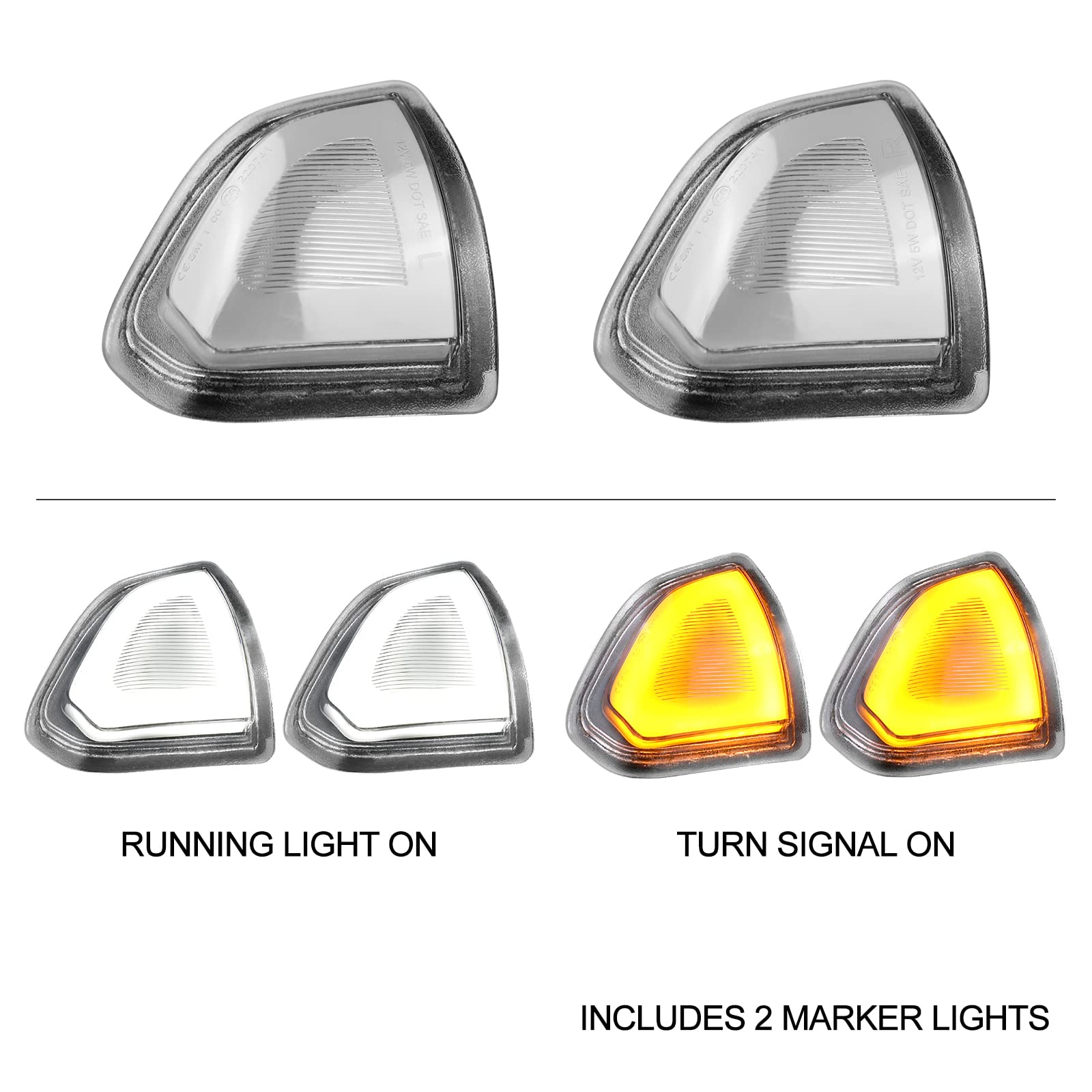 Switchback Mirror Lights Turn Signal Light Left and Right LED Side Mirror Lamps Clear Cover Lens for 68302828AA 68302829AA Compa
