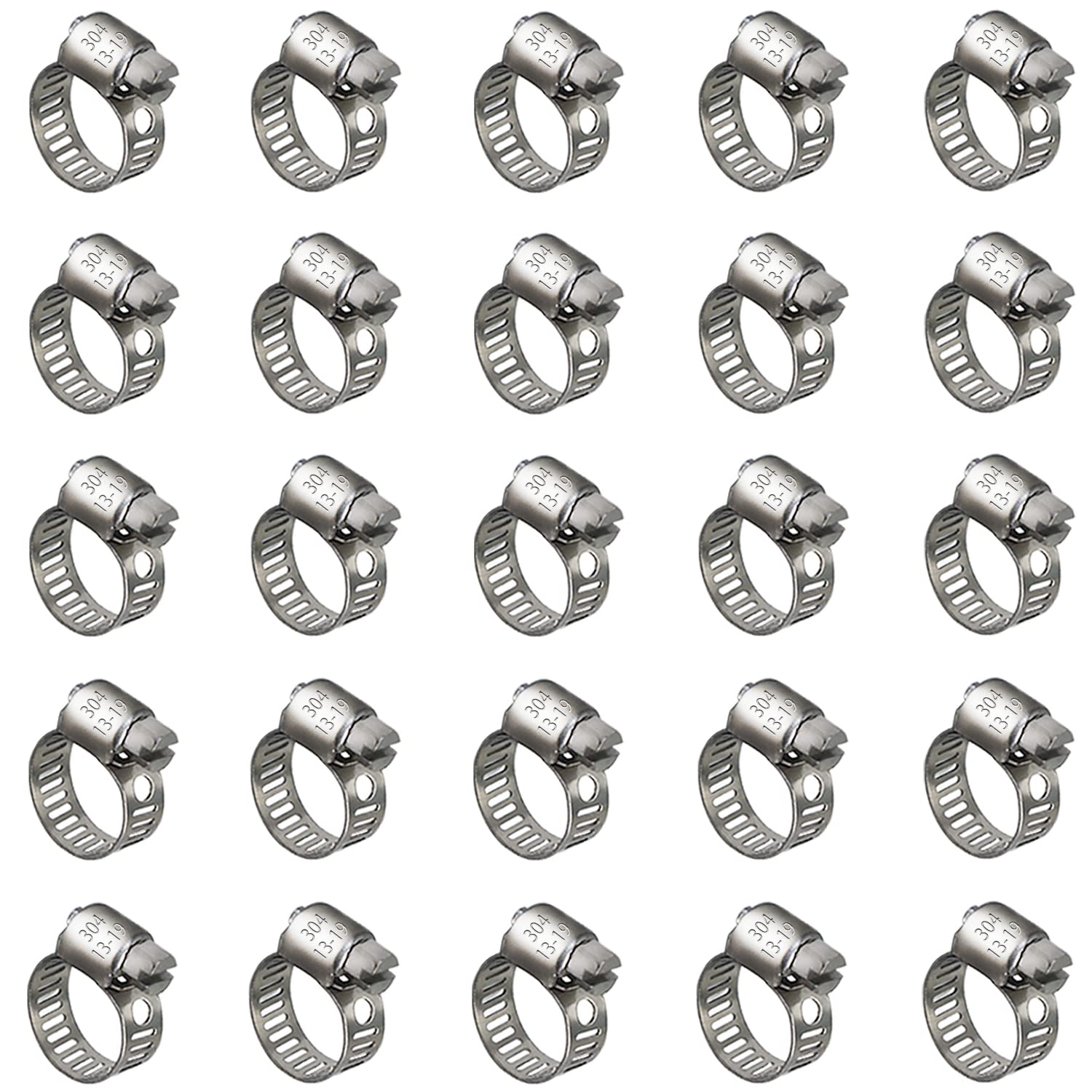 25 Pack Stainless Steel Hose Clamps, 1/2 Inch To 3/4 Inch Worm Gear Metal Hose Clamps For Pipe, Dryer Repair, Tubing And Fuel Li