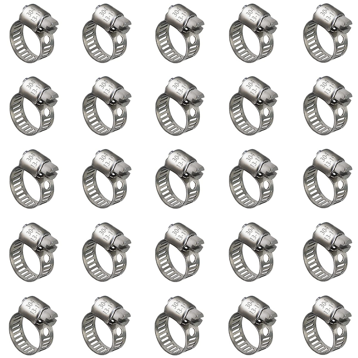 25 Pack Stainless Steel Hose Clamps, 1/2 Inch To 3/4 Inch Worm Gear Metal Hose Clamps For Pipe, Dryer Repair, Tubing And Fuel Li