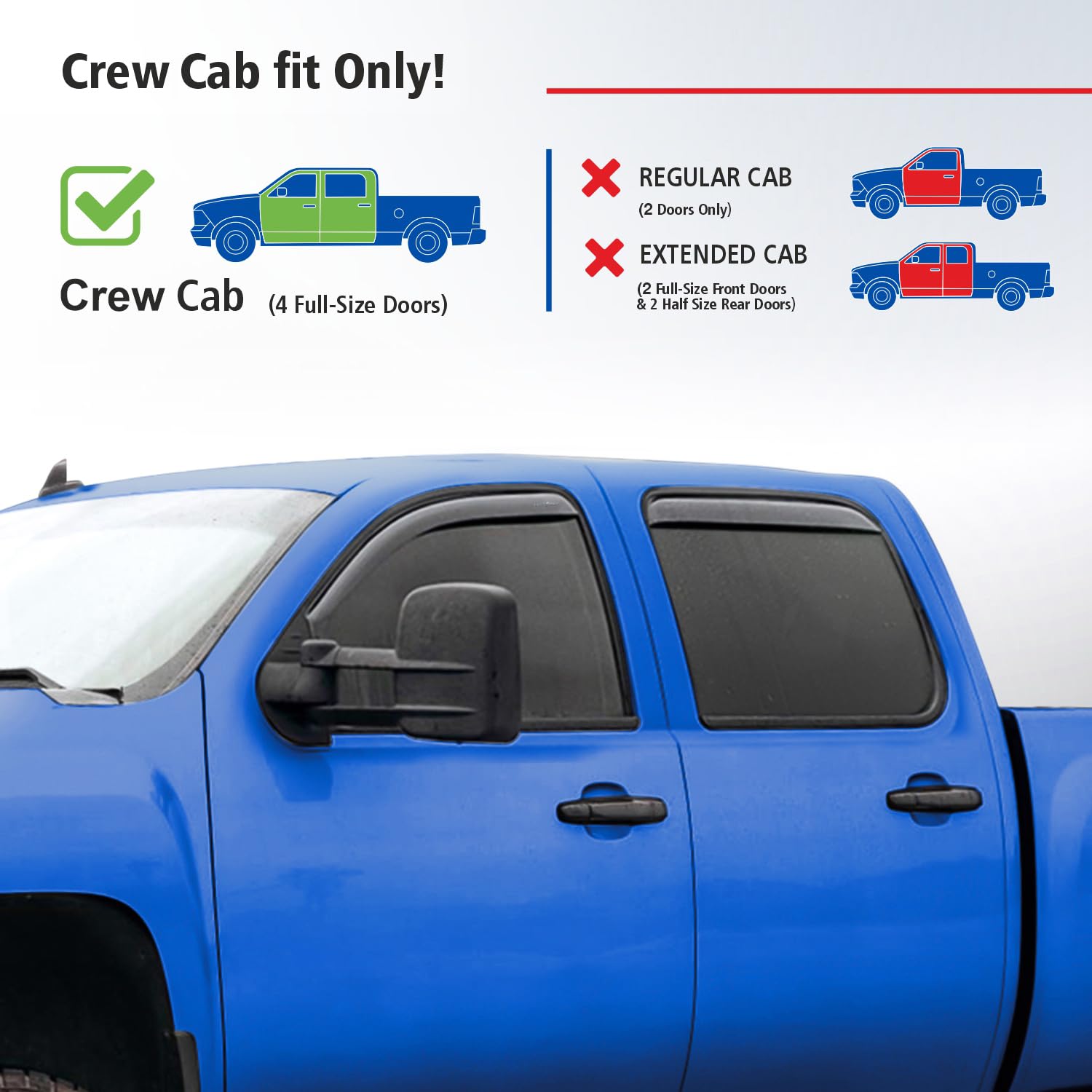 Goodyear Shatterproof In-Channel Window Deflectors For Trucks Chevrolet (Chevy) Silverado/Gmc Sierra 2007-2013 Crew Cab, Rain Gu