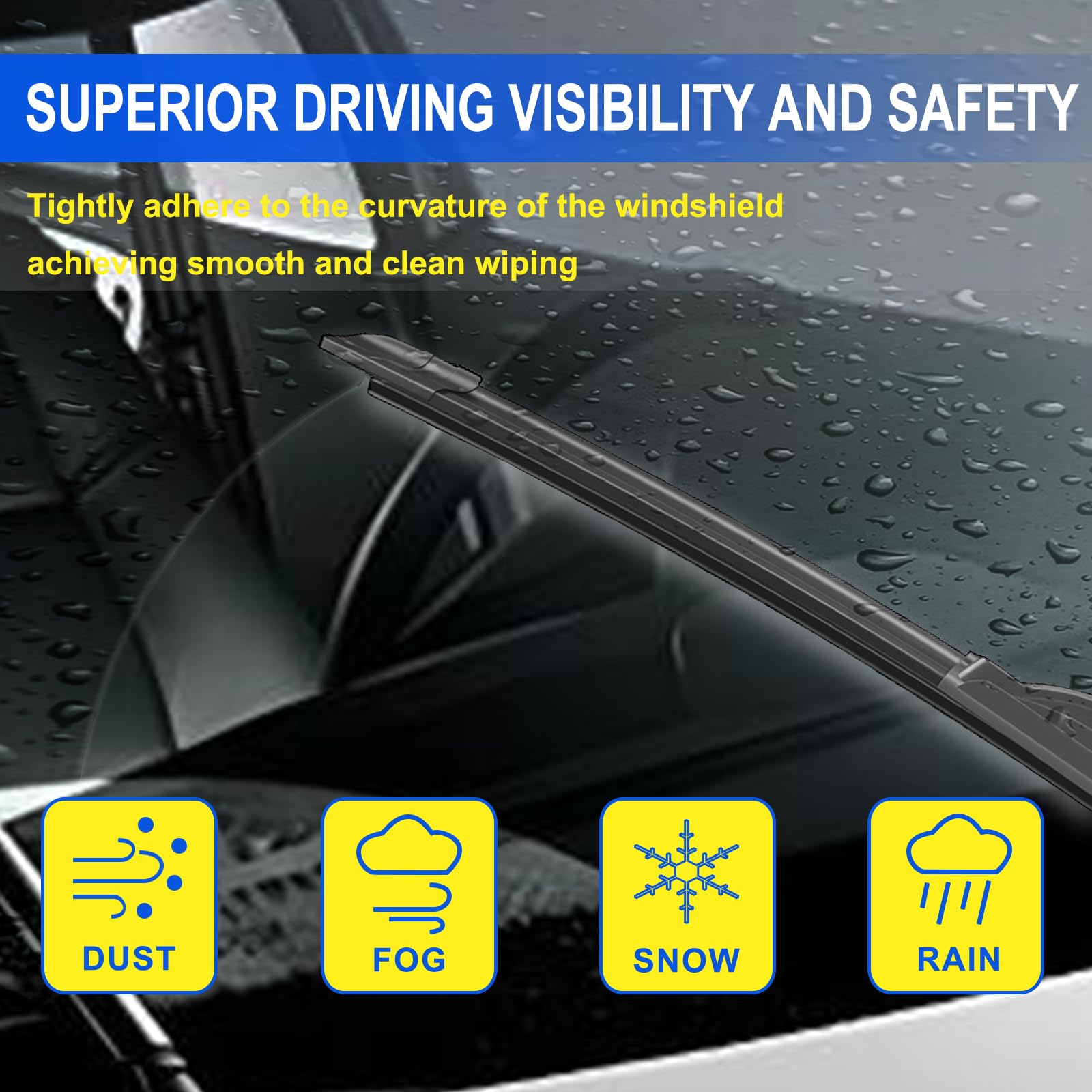 Oem Quality 19'' + 19'' Premium All-Seasons Durable Stable And Quiet Windshield Wiper Blades-J Hook Wipers(Set Of 2)