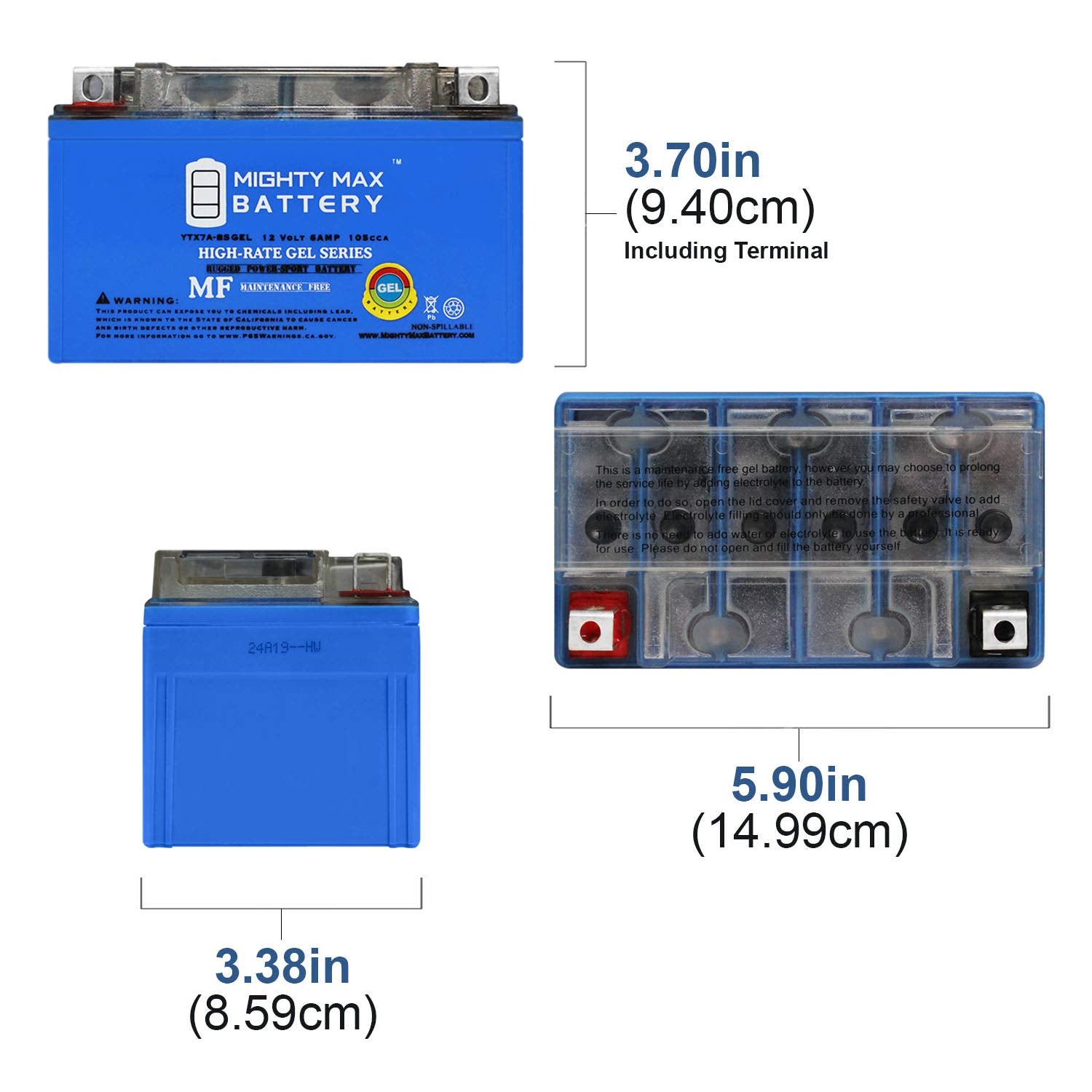 Mighty Max Battery Ytx7A-Bs Gel -12 Volt 6 Ah, Gel Type, 105 Cca, Rechargeable Maintenance Free Sla Agm Motorcycle Battery
