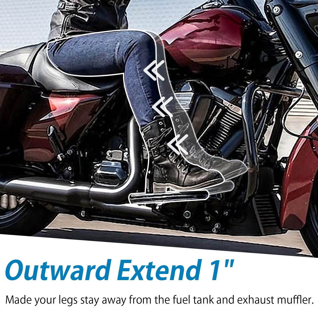 AUFER Driver Floorboard Outward Extension 1'' Spacer Extenders Kit Compatible With For 2009-2023 Touring Road Kings Street Glide