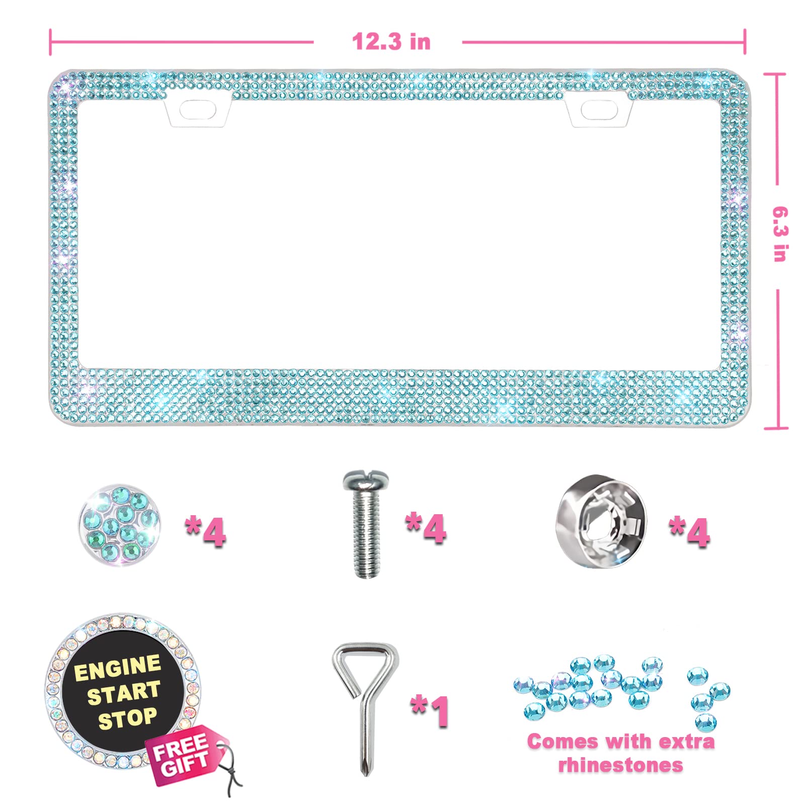 Lord Eagle License Plate Frame For Women, 2 Pack Rhinestone License Plate Frames With Giftbox And 7 Shiny Crystal Rows,Over 1050 Pcs 14 Facets Ss16 Finest Handcrafted Luxury