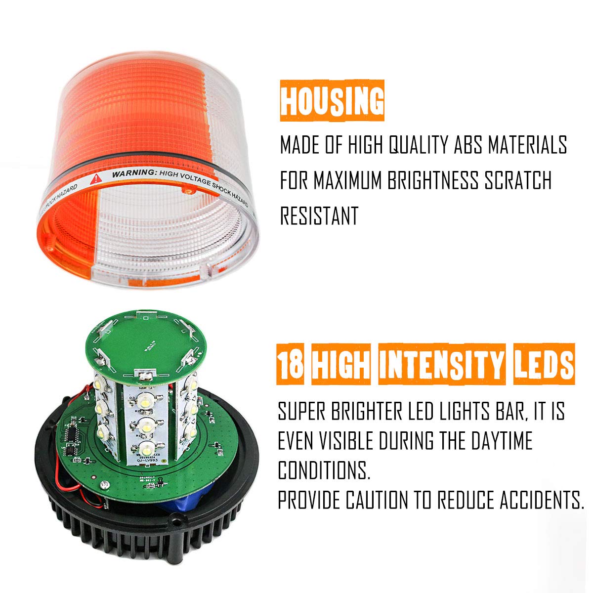 Le-Jx Amber Wireless Rotating Beacon Orange Battery Led Strobe Warning Light Roof Top Plow Hazard Flash Emergency Mail Lights 12