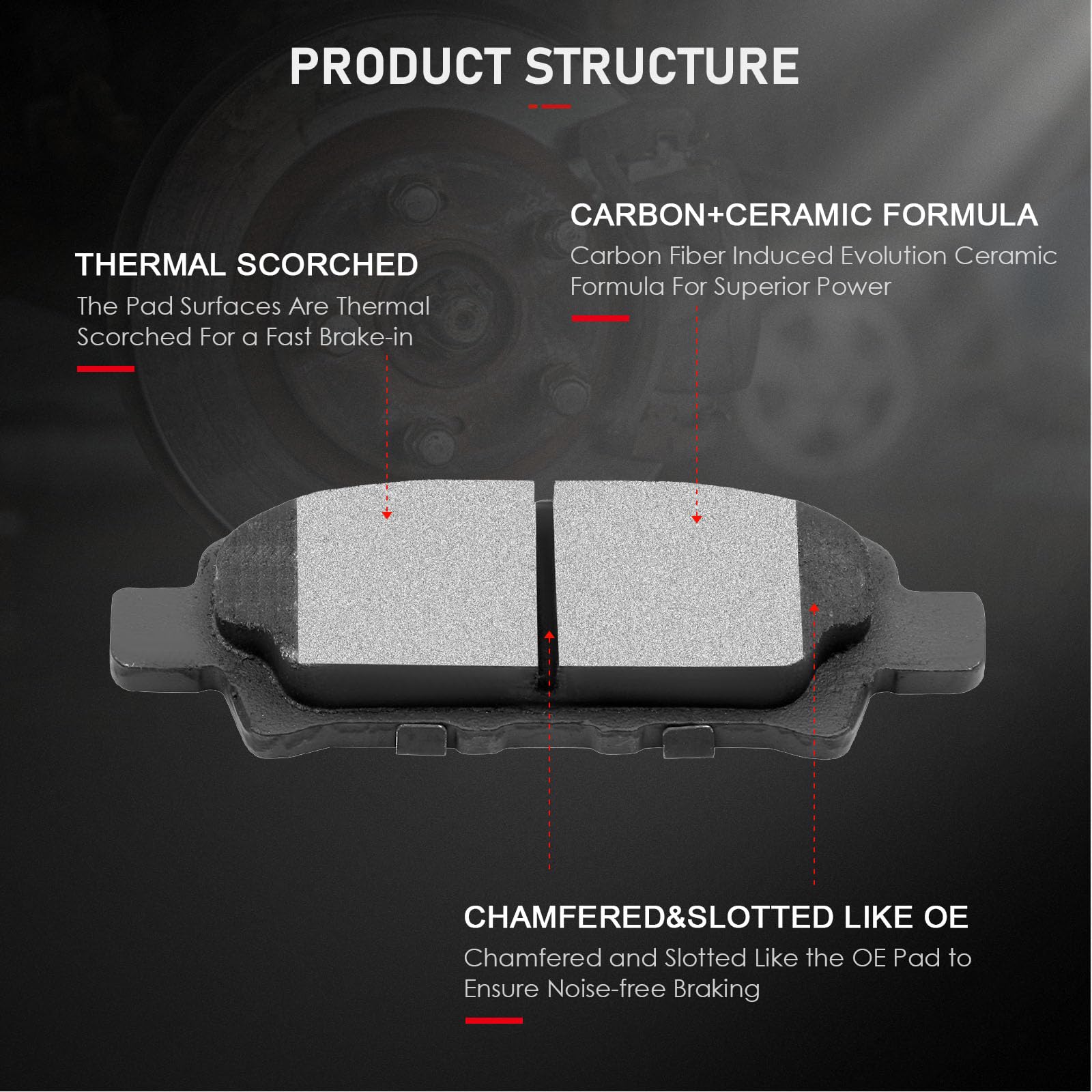 Cciyu D1037 Rear Ceramic Disc Brake Pads Kit For Chrysler 200 11-14,For Chrysler Sebring 07-10,For Dodge Avenger 08-14,For Dodge