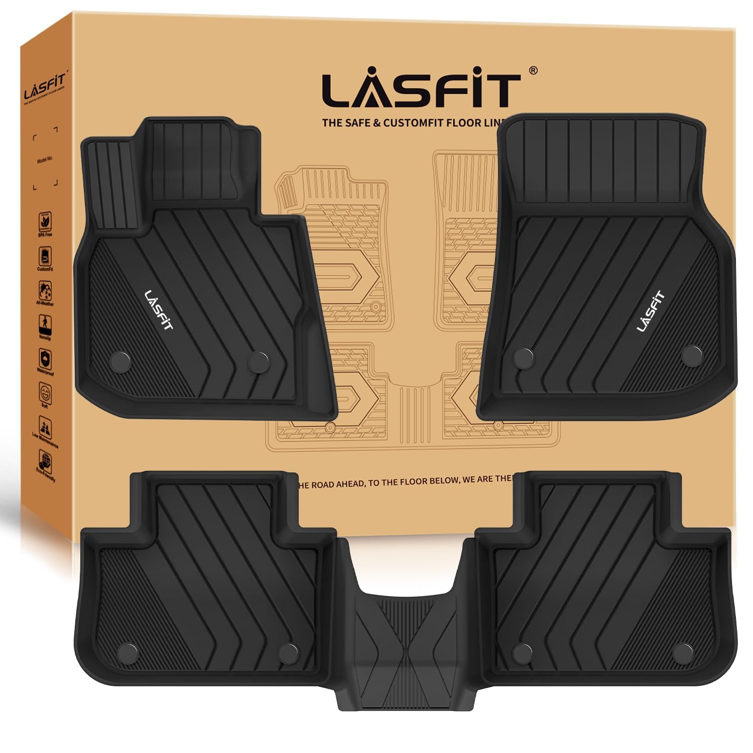 Lasfit Floor Mats Fit For Bmw X3 2018-2024/ Bmw X4 2019-2024, Custom Fit Tpe All Weather Waterproof Floor Liners Front & Rear Ro
