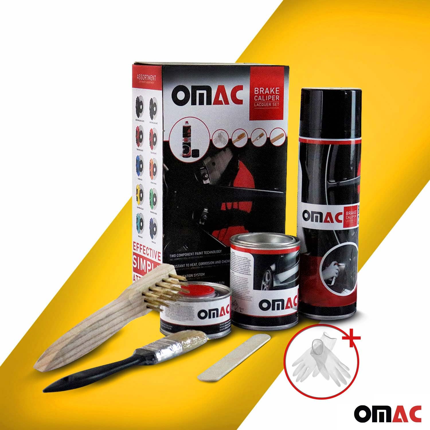 Omac High Temperature Brake Caliper Paint System Kit, Heat Resistant Coating, Epoxy Paint Based System, California Yellow (Gloss