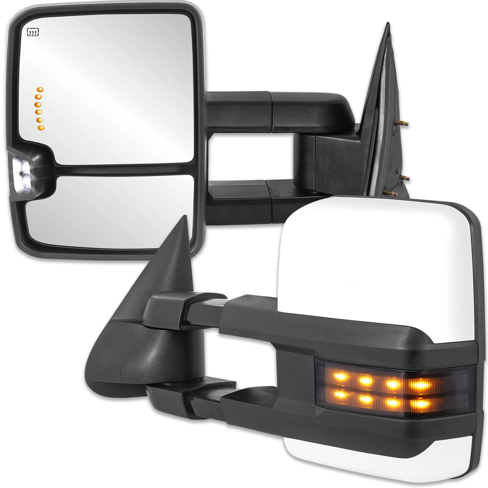 KUIPERAUTO White Power Heated Towing Mirrors Compatible for 2007-2013 Chevy Silverado Suburban Tahoe GMC Serria Yukon w/Turn lig