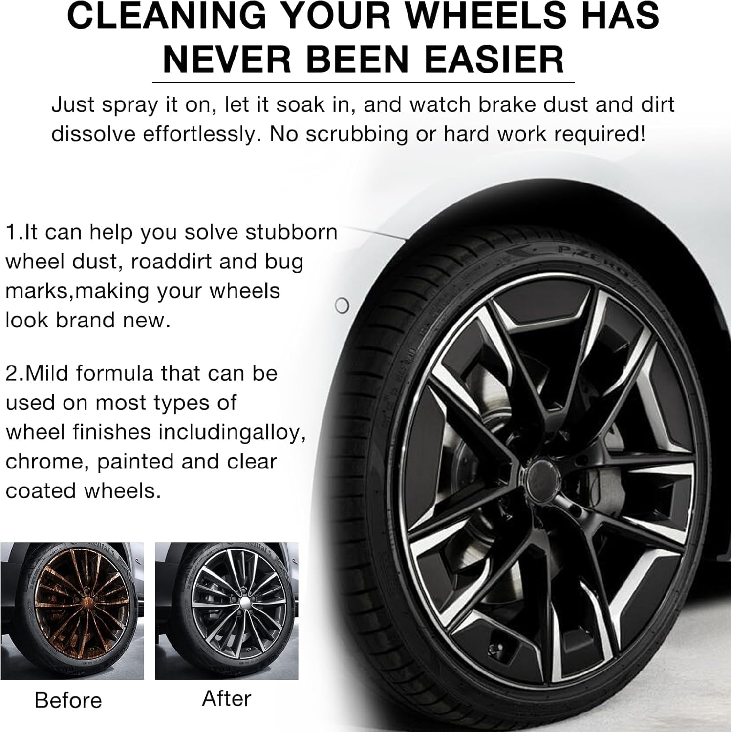 Glass Cleaner, Heavy-Duty Wheel Cleaner, Wheel and Tire Cleaner Multi Purpose, Powerful Water Spot Remover for Cars, Easily Remo