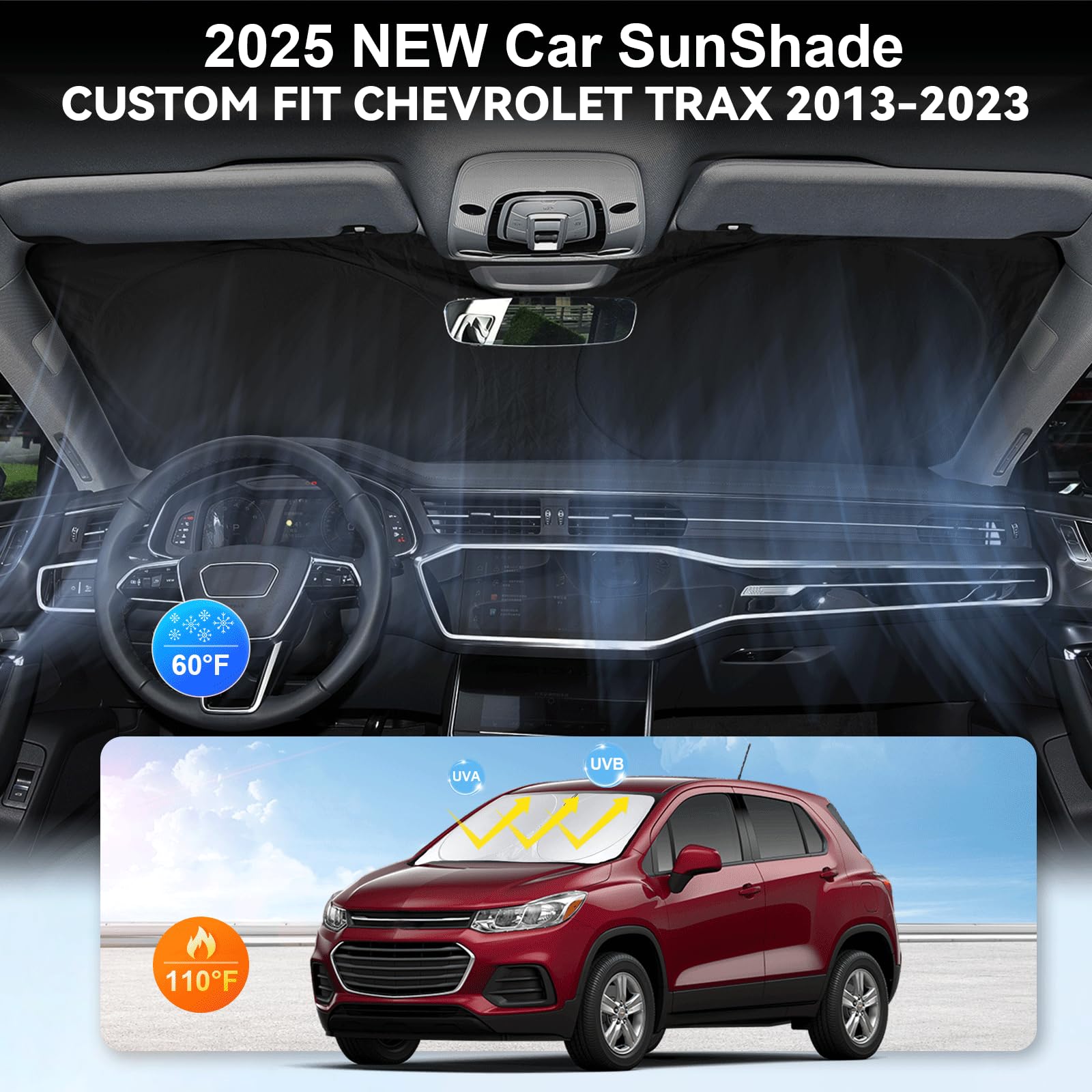 Sunshade For Trax Windshield Sun Shade For 2013-2023 2024 2025 Chevy Chevrolet Trax Ls/1Rs/Lt/2Rs/Activ Suv Accessories, Front W