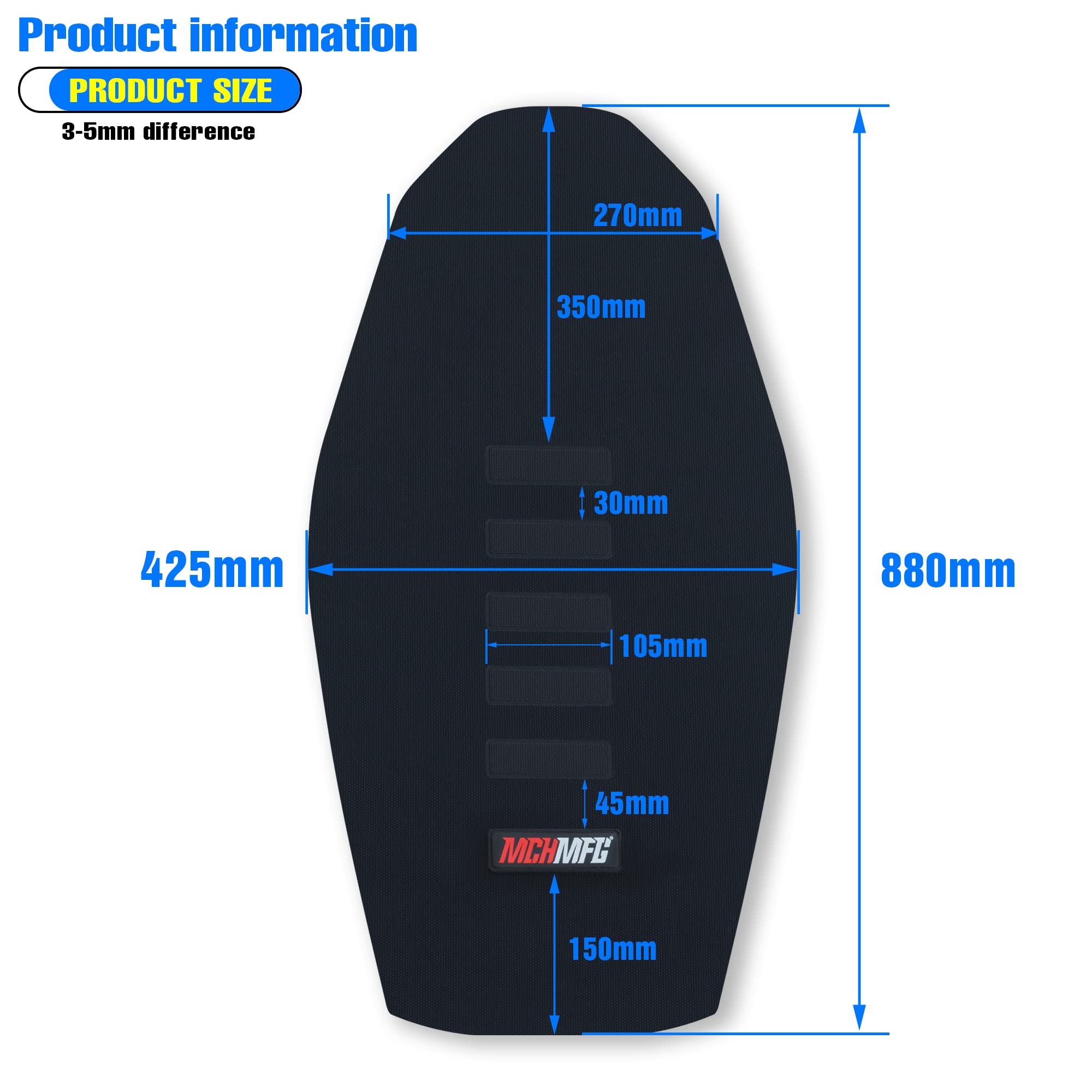 Mchmfg Universal Gripper Soft Seat Cover For All Bike Dirt Motorcycle Mx Cross Enduro (Black)