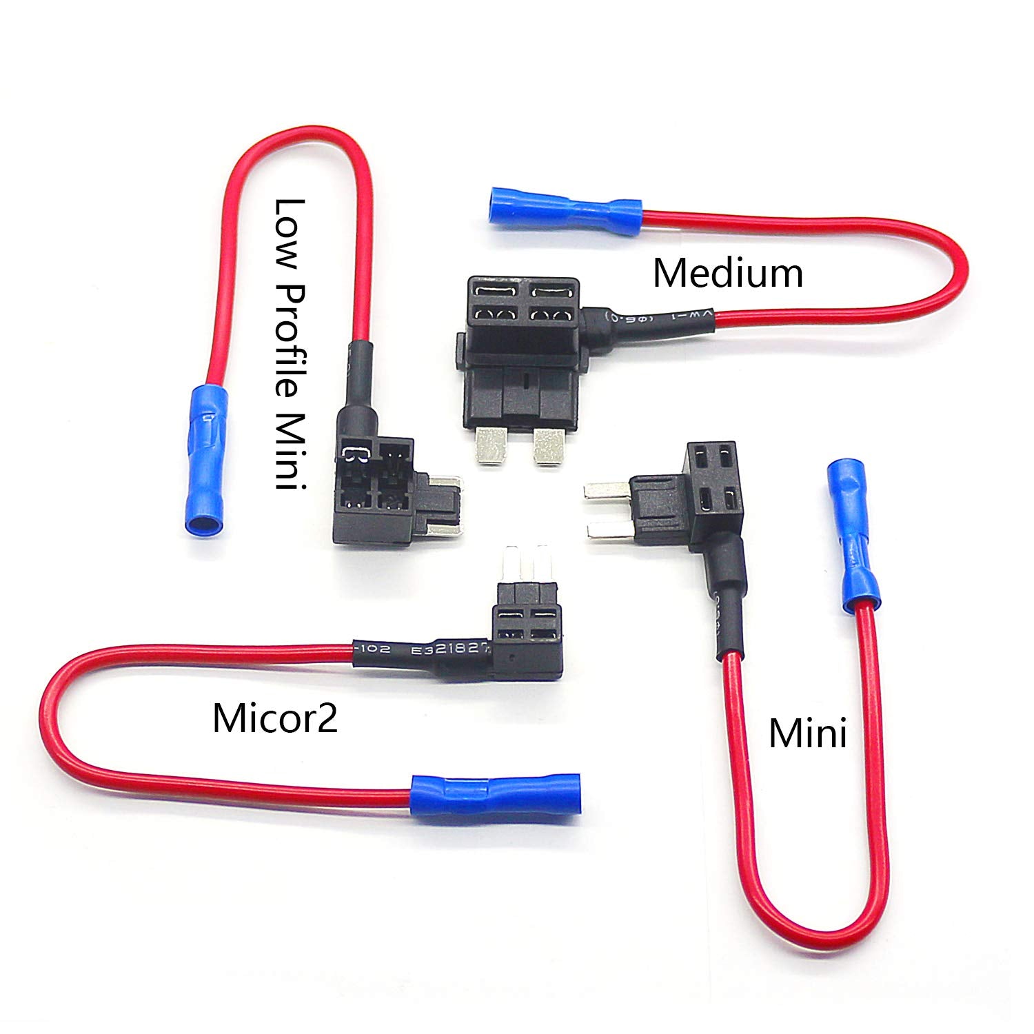 4 Types Add-A-Circuit Fuse Tap Adapter With Standard & Mini & Low Profile Mini & Micro2 Blade Fuse Holder For Cars Trucks Boats