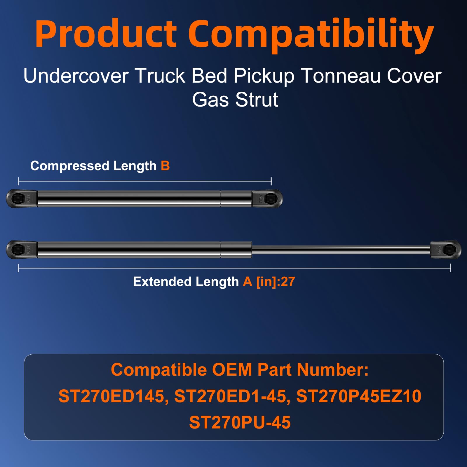 Euplokeer 27in Gas Strut Spring - 45lb/200N ST270EDI2-45 Black Steel Lift Support for Truck Bed Tonneau Cover