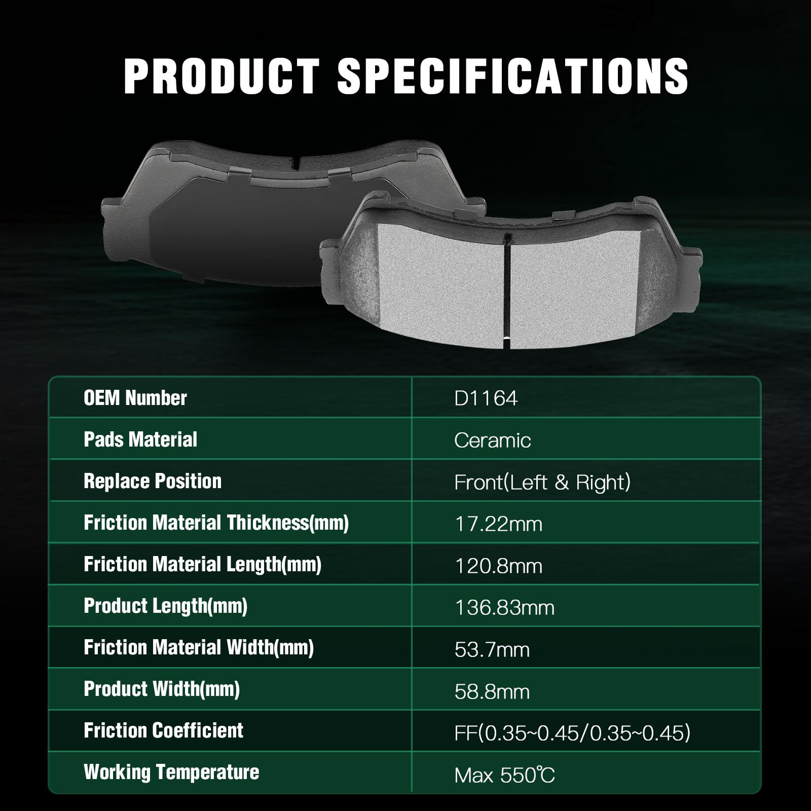 Automuto 8Pcs Front & Rear Ceramic Disc Brake Pads Set D1161 D1164 For Ford For Fusion 2006-2012,For Lincoln Mkz 2007-2012,For L