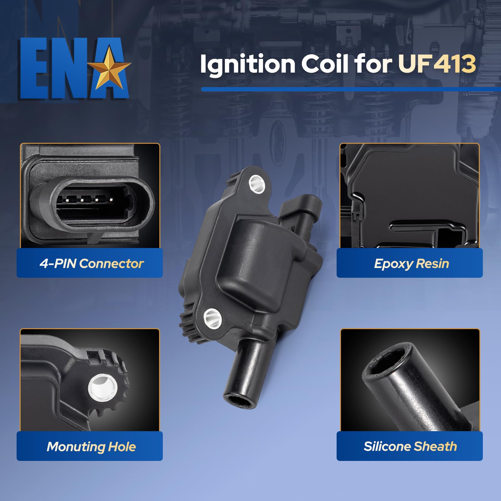 ENA Square Ignition Coil Pack Compatible with Cadillac Chevrolet Chevy GMC Sierra CTS Escalade Avalanche Express Silverado Subur