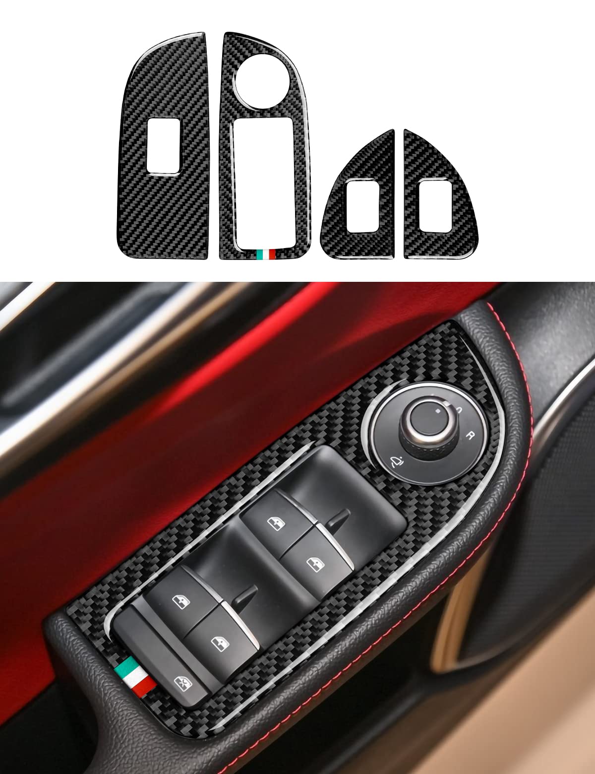 Car Window Lift Trim Switch Control Sticker Carbon Fiber Decal Trim Cover Fits For Alfa Romeo Giulia 2016-2025 Accessories - Ste