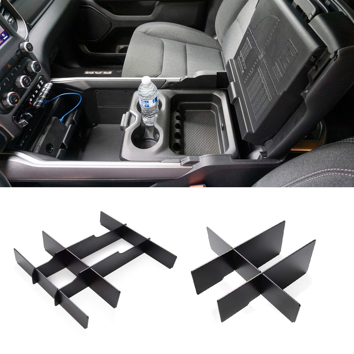 Jaronx Lower Center Console Organizer For 2019-2024 Dodge Ram 1500 And 2019-2024 Ram 2500/3500,Front Lower Center Divider+ Rear 