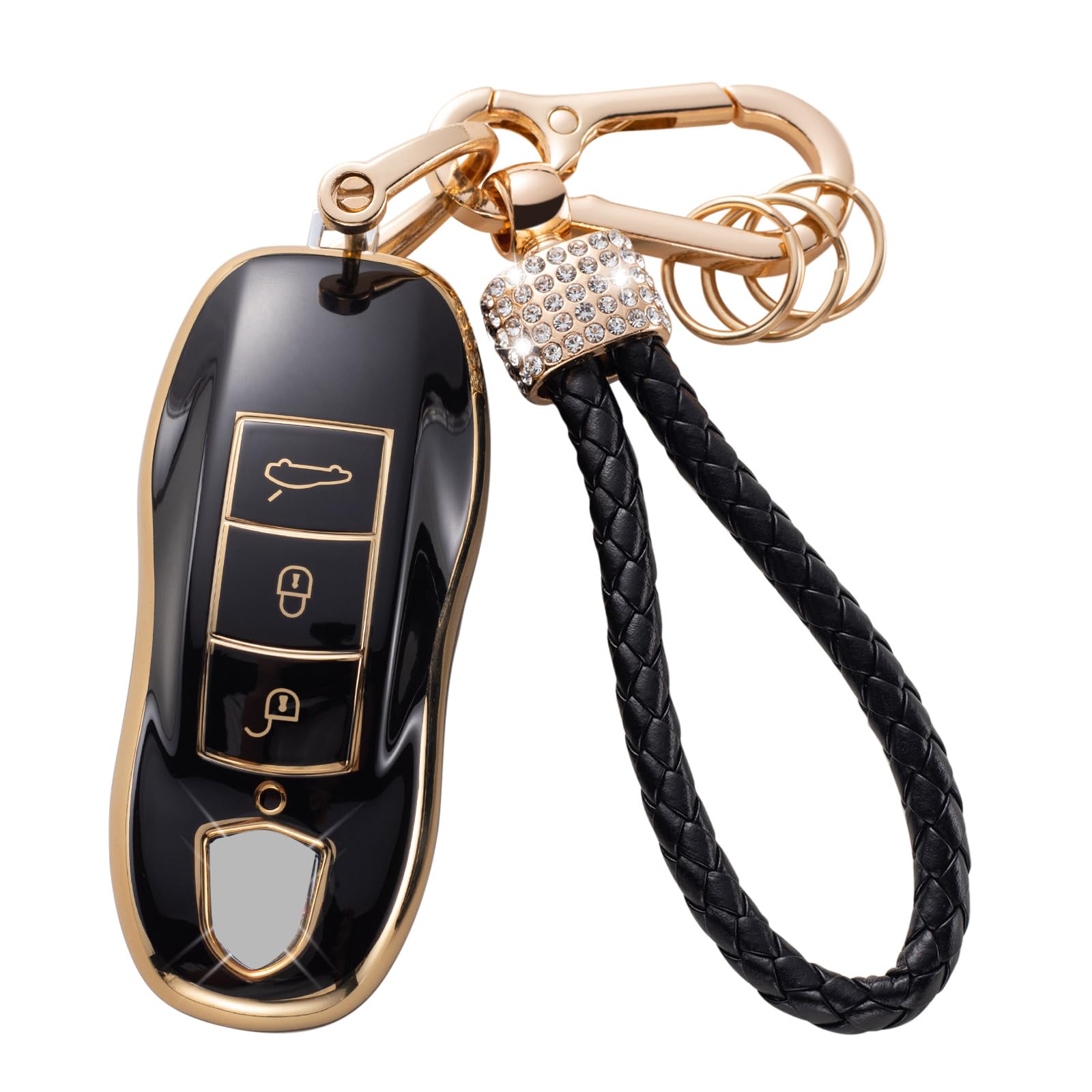 Gematay For Porsche Key Fob Cover With Keychain Lanyard, Soft Tpu Key Fob Protector Shell Compatible With Porsche Boxster Cayenn