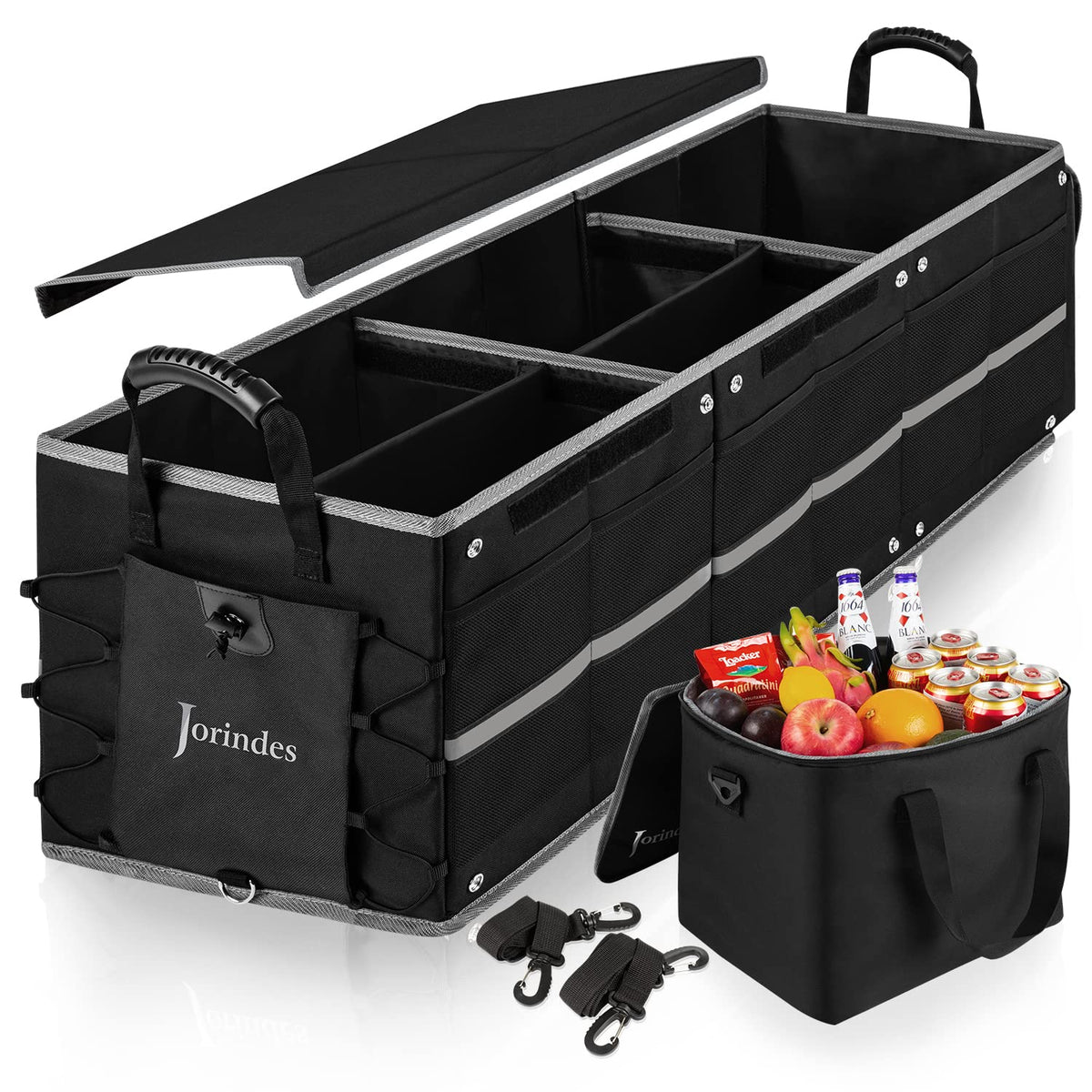 Collapsible Trunk Organizer With Insulated Leak Proof Cooler Bag, 3 Compartments 5 In1 Car, Suv Cargo Storage Organizer With Rem