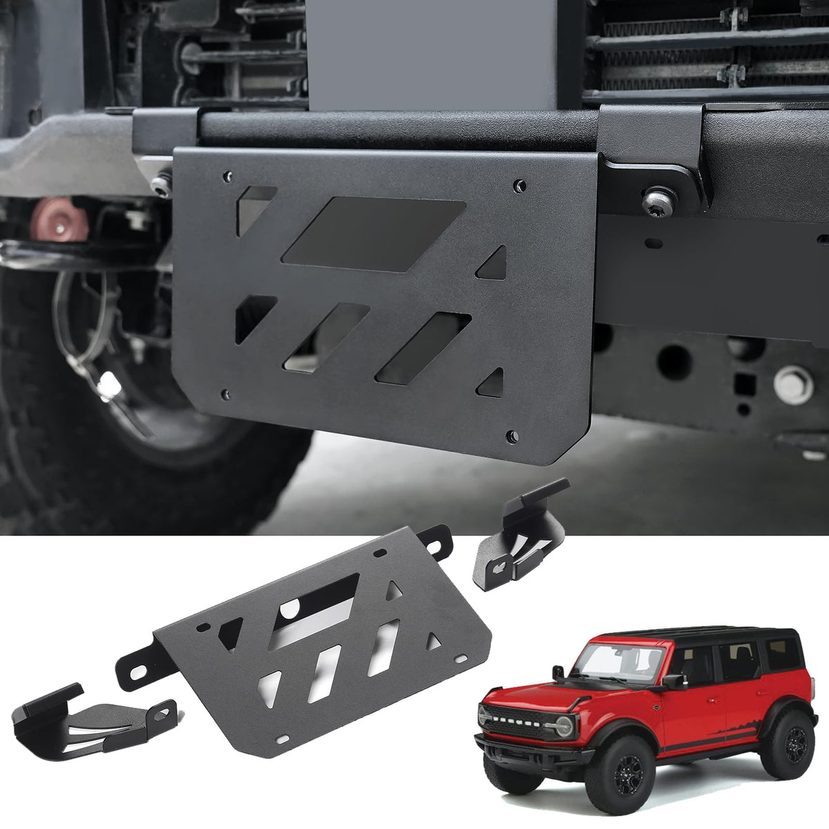 Mabett License Plate Bracket For Ford Bronco 2024 2023 2022 2021 2/4-Door, No-Drilling License Plate Frame For Standard Plastic