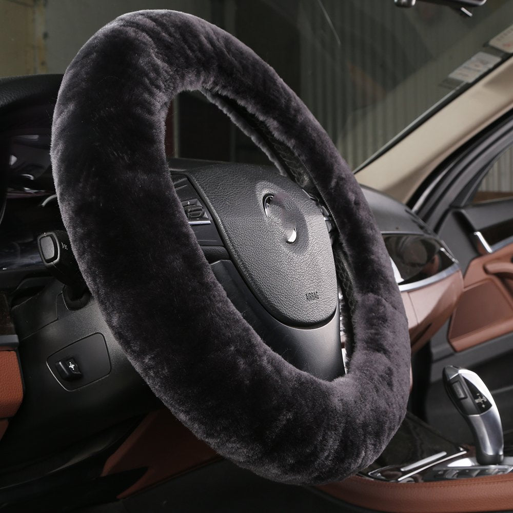Fuzzy Fluffy Fur Wool Fuzzy Sheepskin Car Steering Wheel Cover For Universal Steering Wheel 14 1/2Inch-15 1/2Inch Protector Acce
