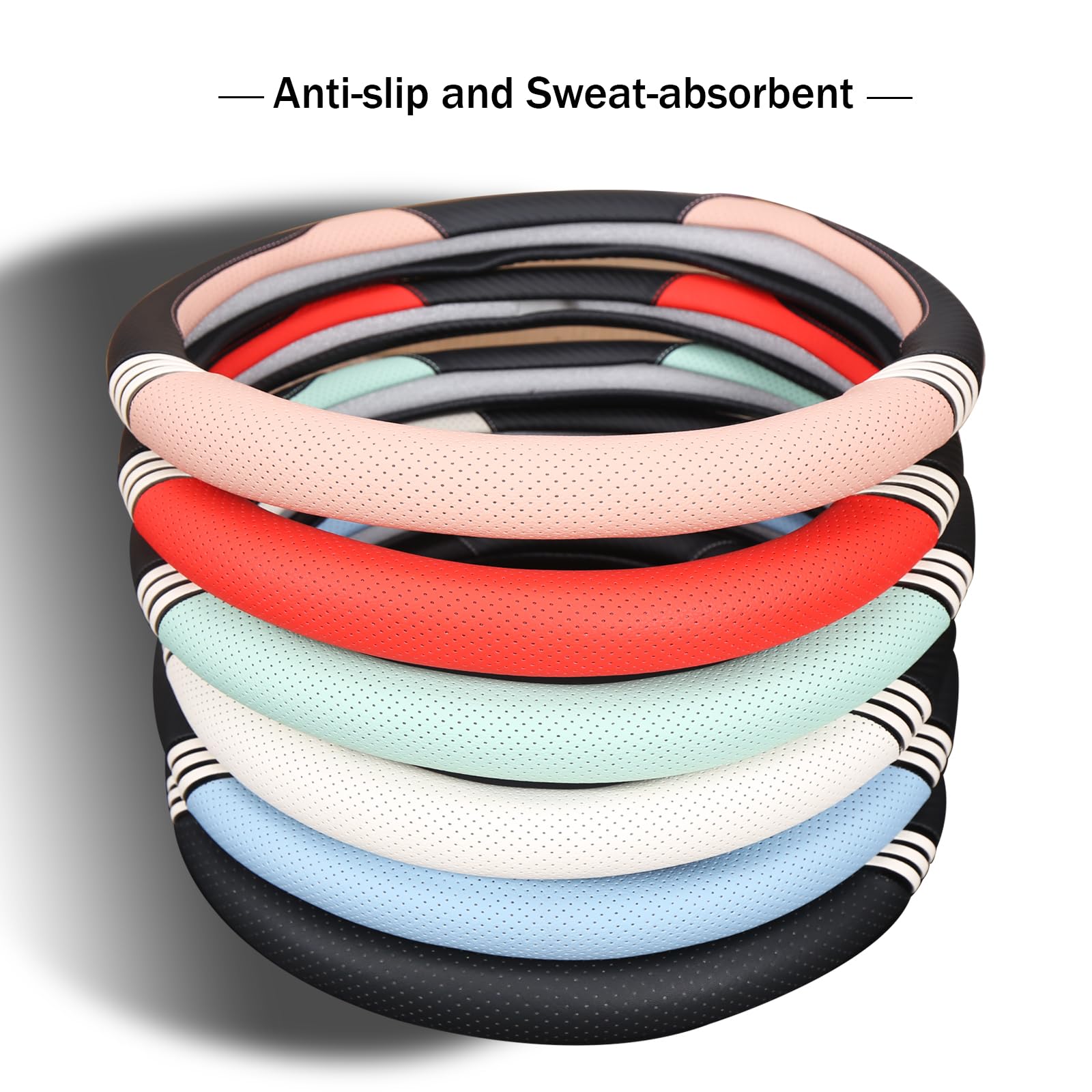 Binsheo Cute Steering Wheel Cover D Shape For Girls Women Universal 15 Inch,Black And White