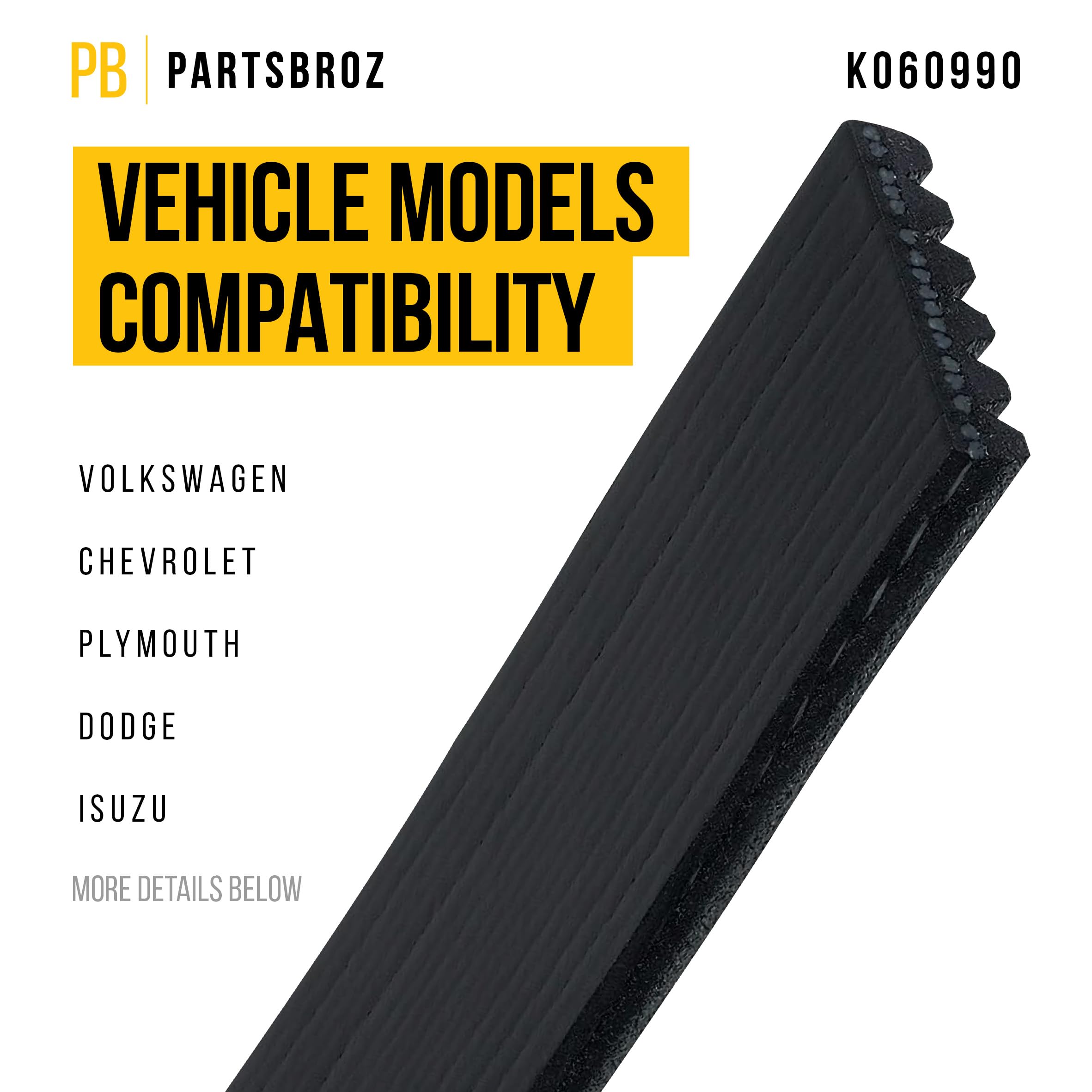 Partsbroz K060990 Micro-V Serpentine Drive Belt - Compatible With Gates Dayco Bando Acdelco Goodyear Continental Masterpro - Rep